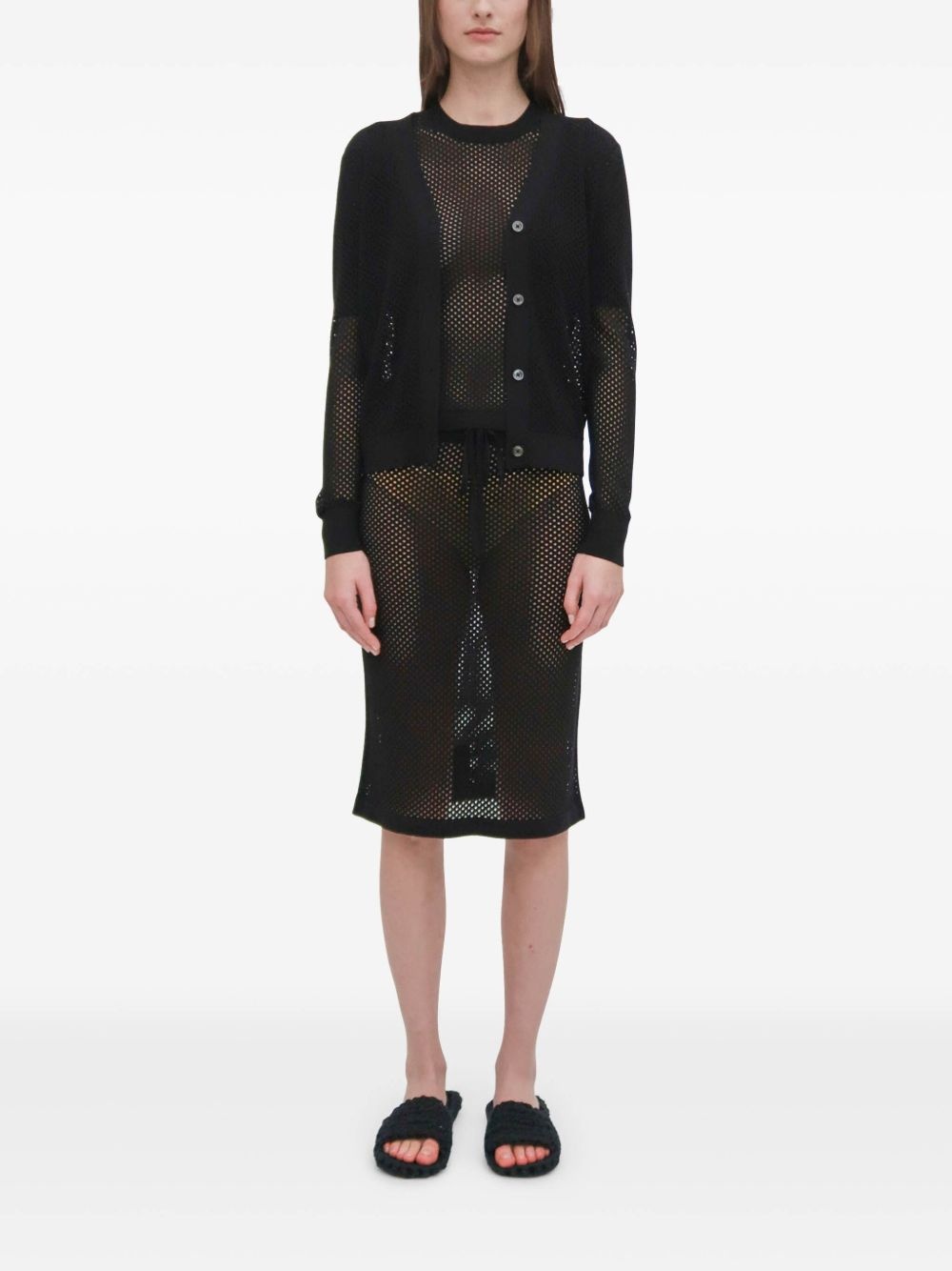 mesh pointelle cardigan - 3