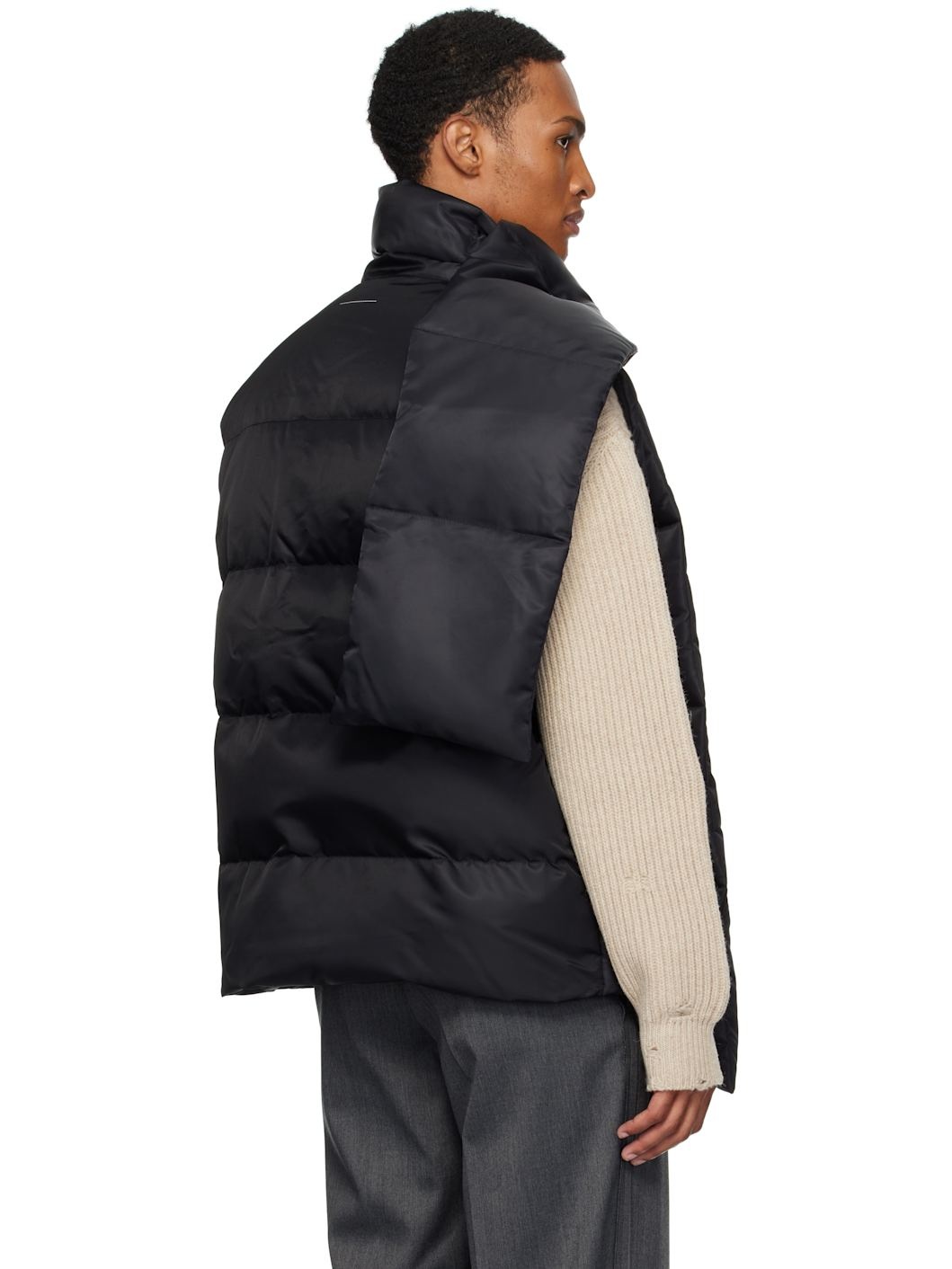 Black Scarf Down Vest - 3