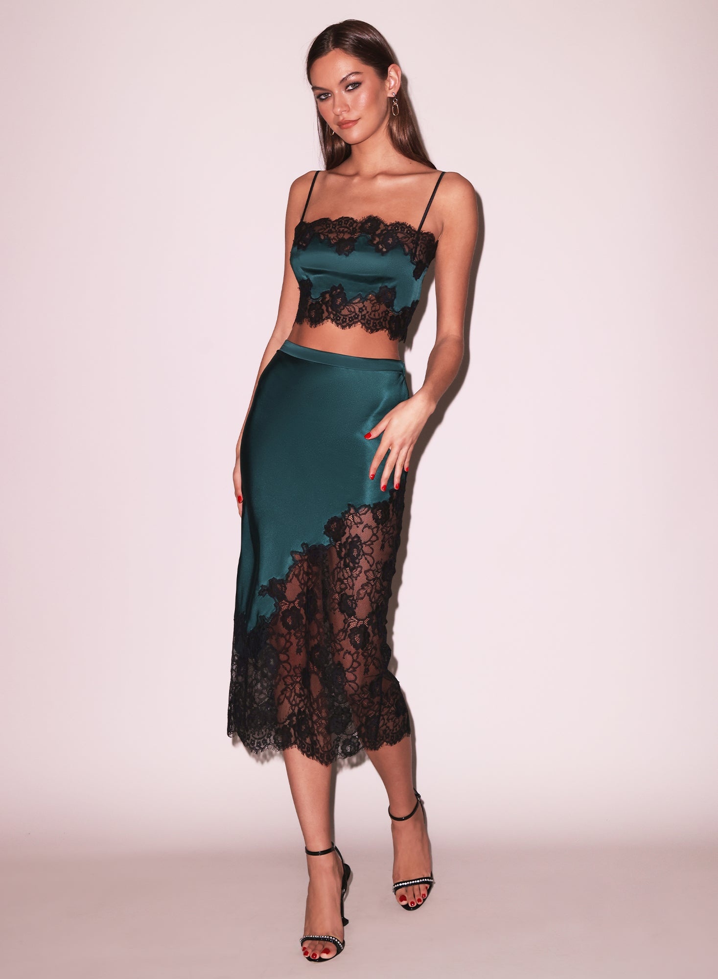 Silk & Lace Scallop Midi Skirt - 2
