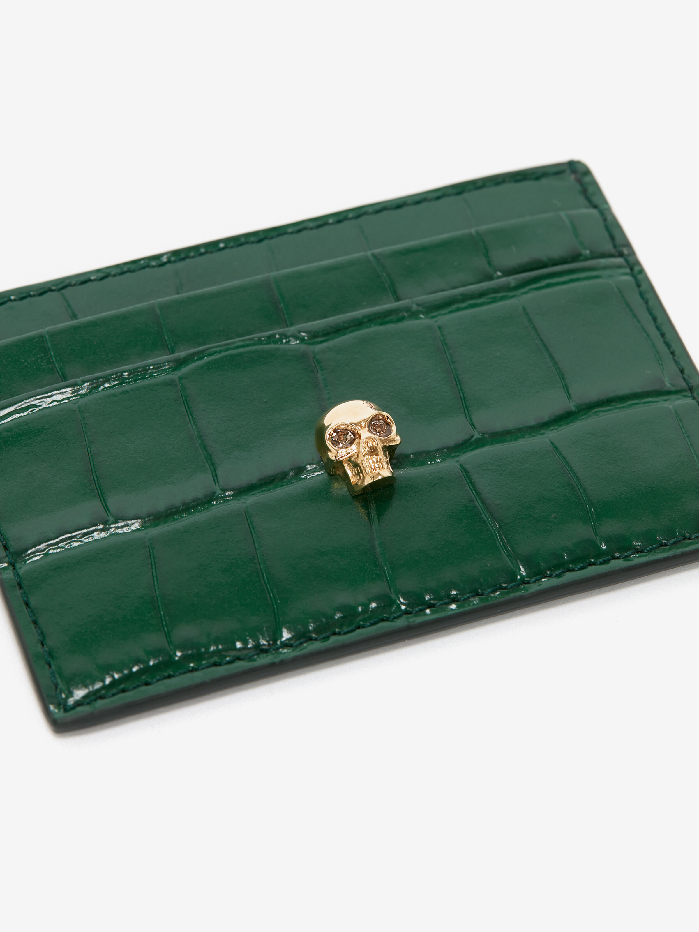 Women's Embossed Croc Card Holder in Emerald - 4