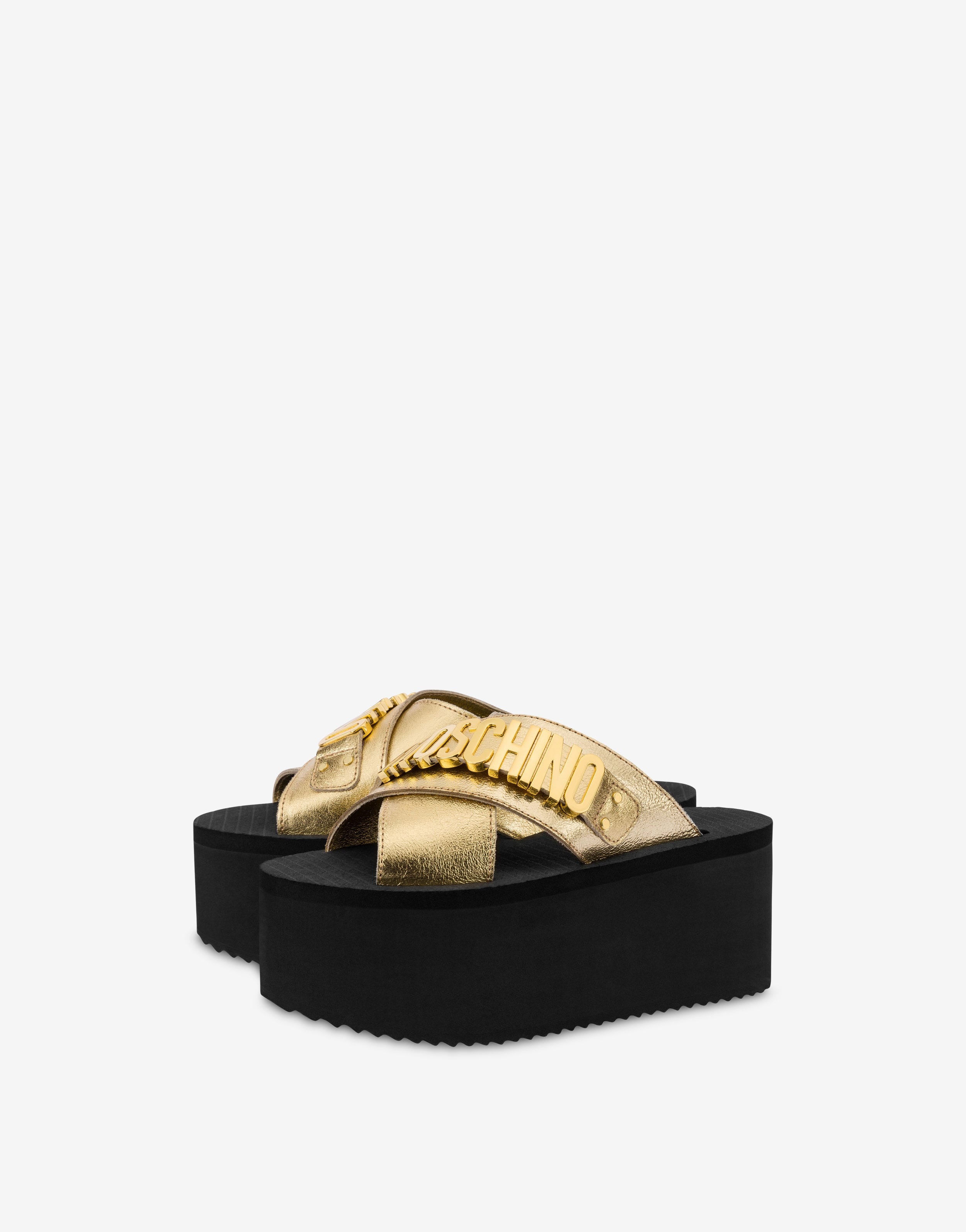 FOILED LETTERING LOGO WEDGE SANDALS - 1