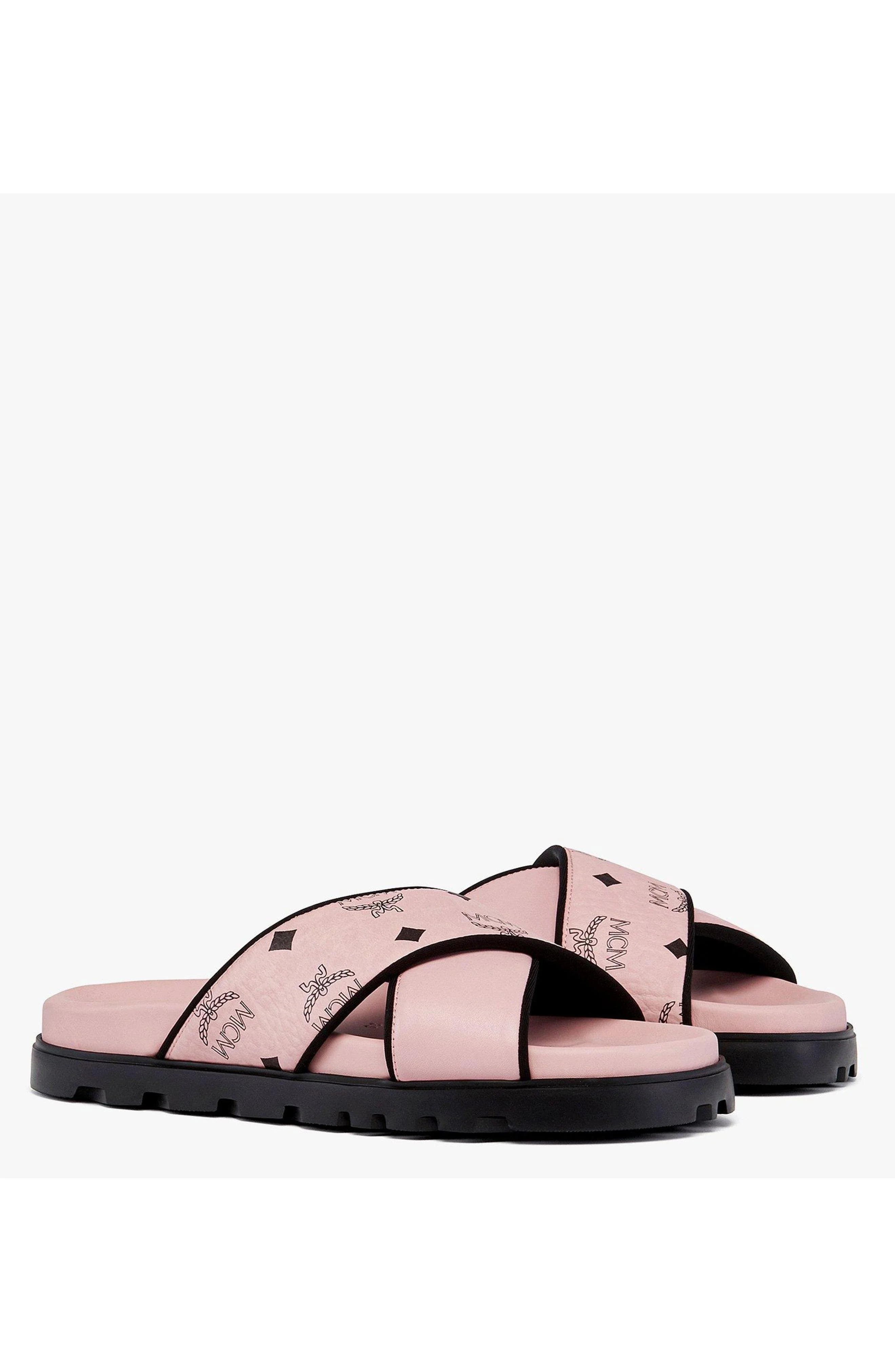MCM Cross Sandal in Visetos Leather Mix in Soft Pink at Nordstrom - 1