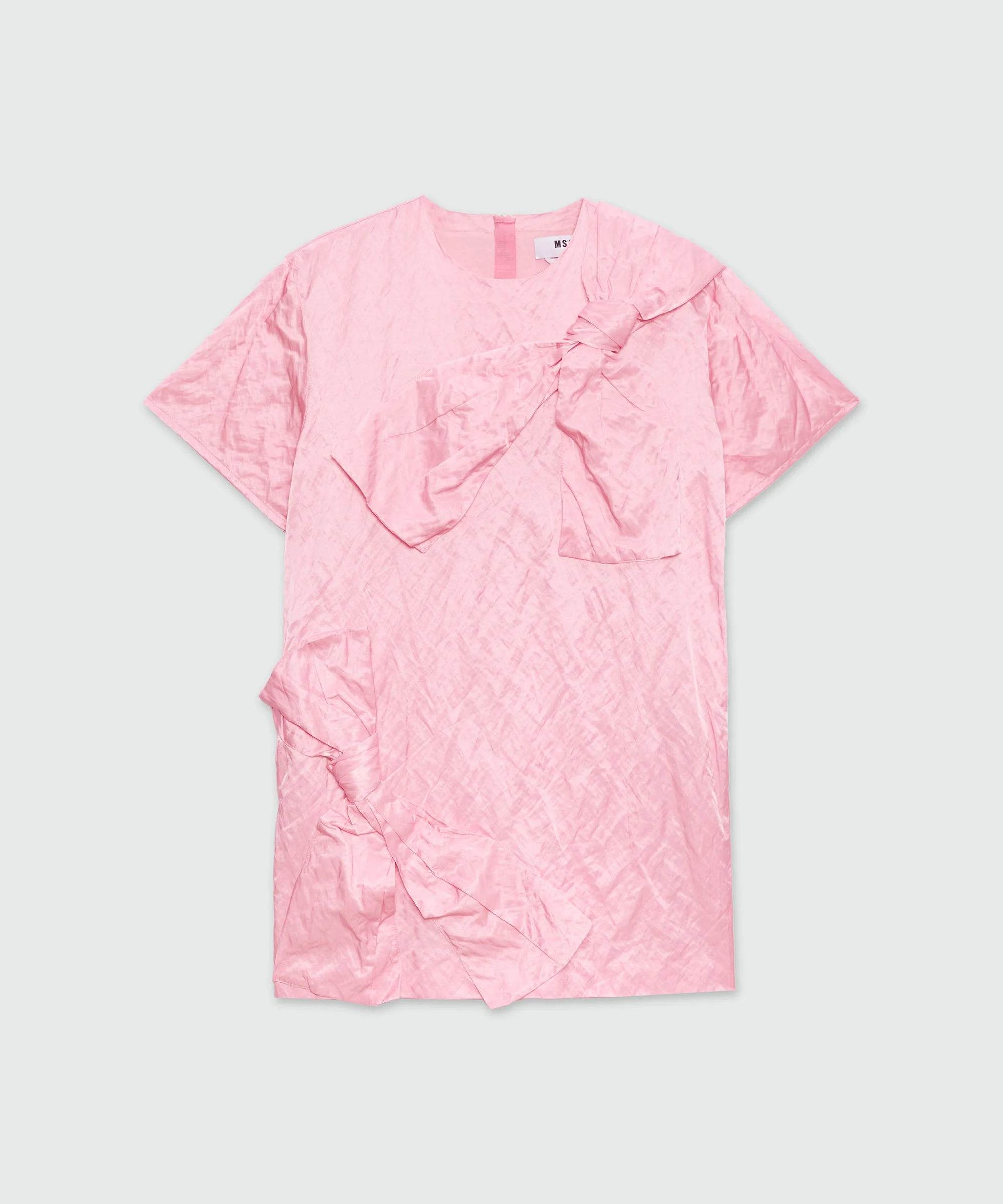 Pink crinkle duchesse minidress with bow - 1