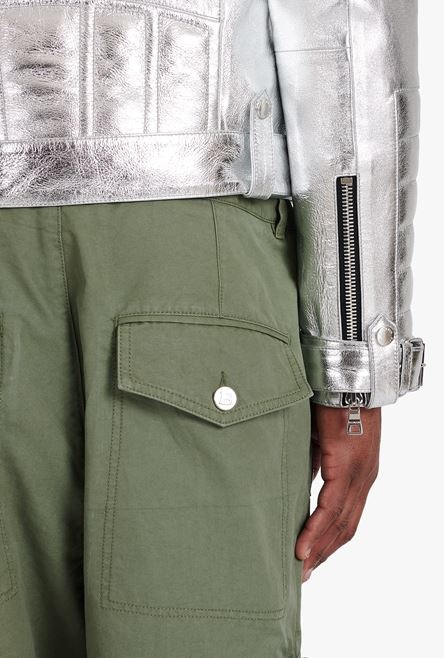 Wide-legged khaki cotton cargo pants - 5