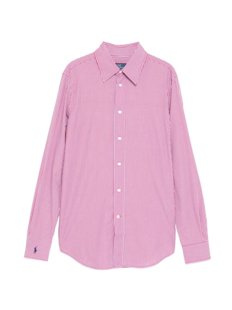 logo-embroidered striped shirt 1