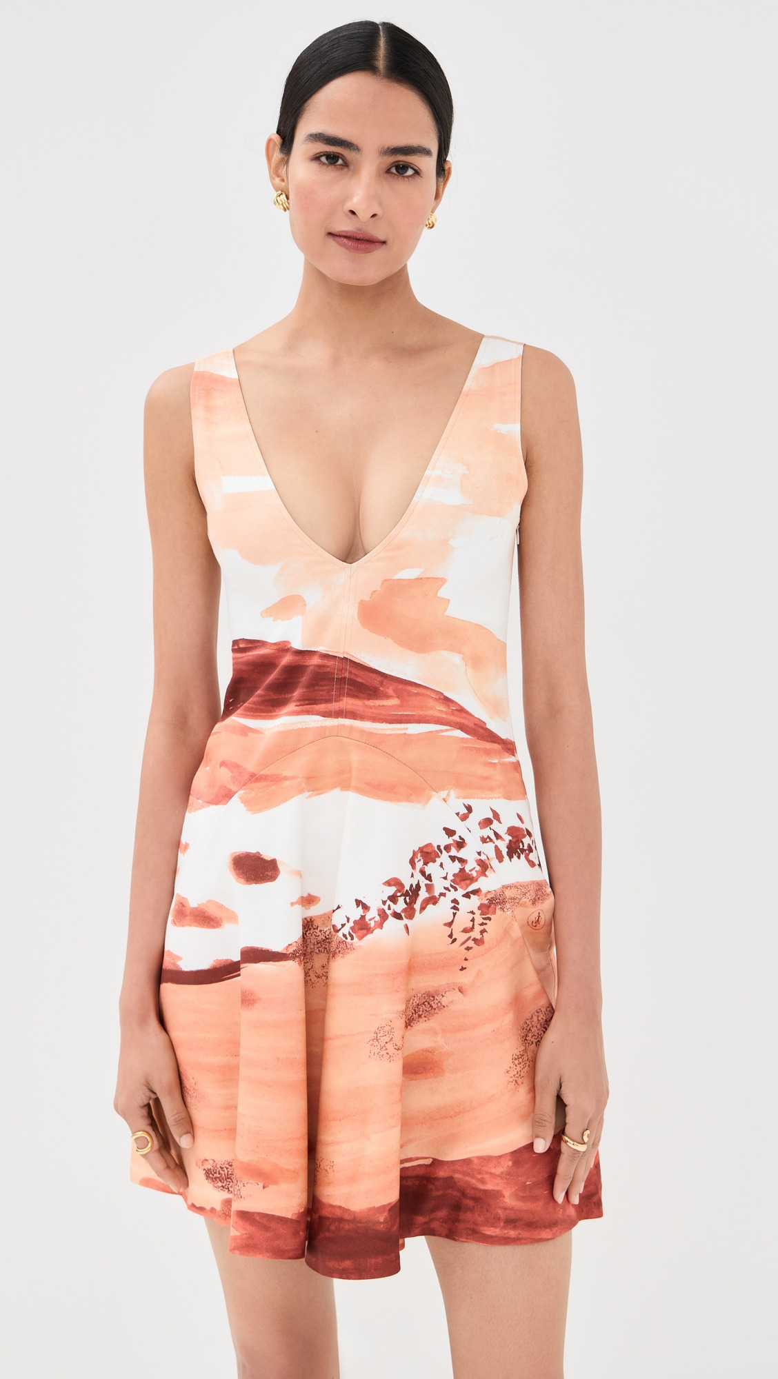 Printed V Neck Mini Dress - 6