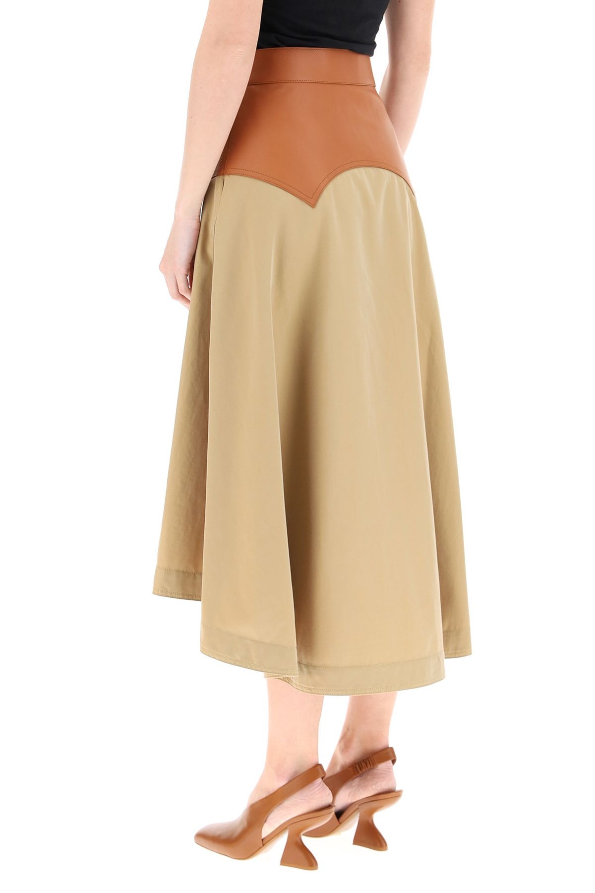 LEATHER AND COTTON MIDI SKIRT - 4