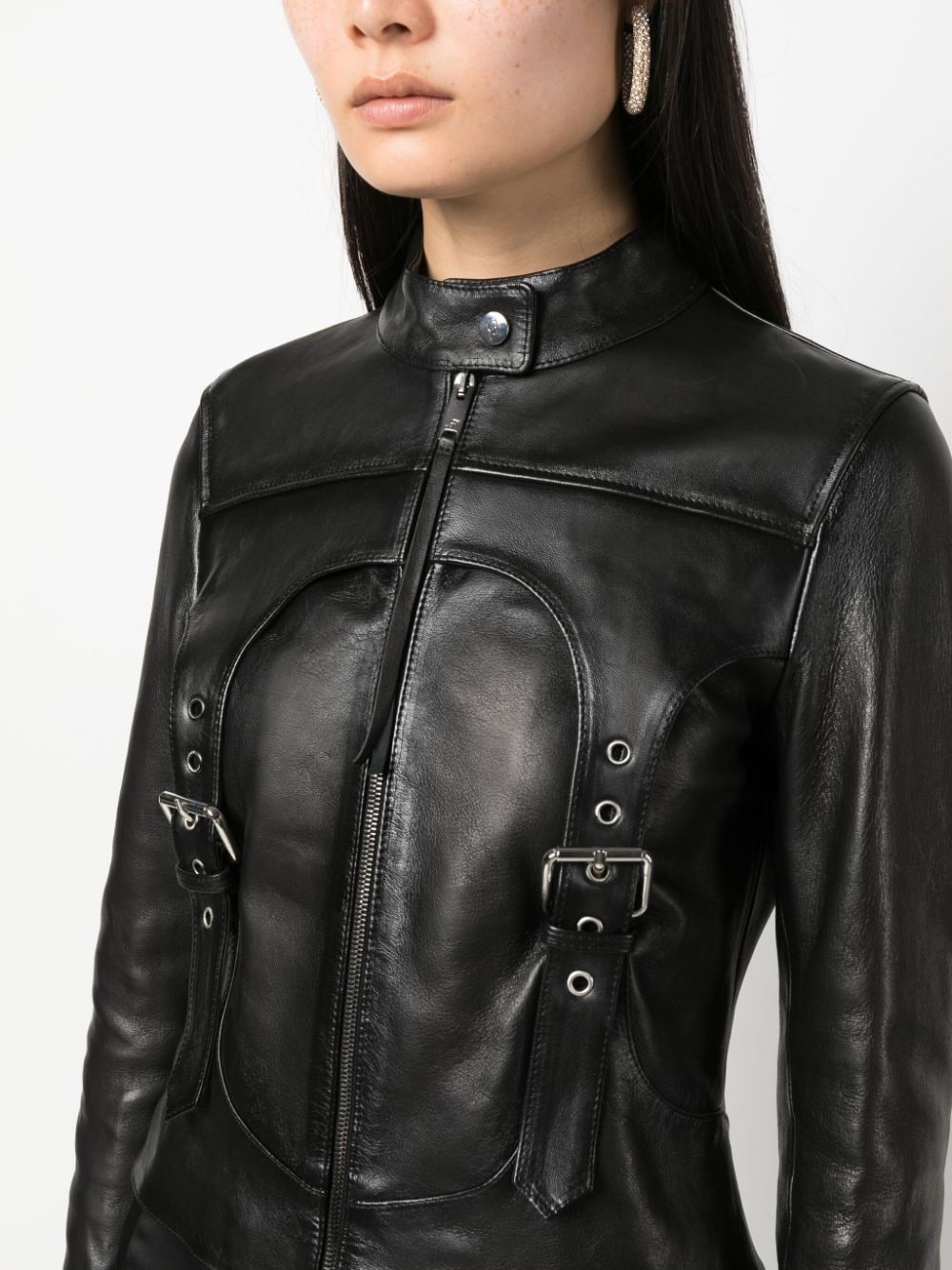 harness-detail leather jacket - 5