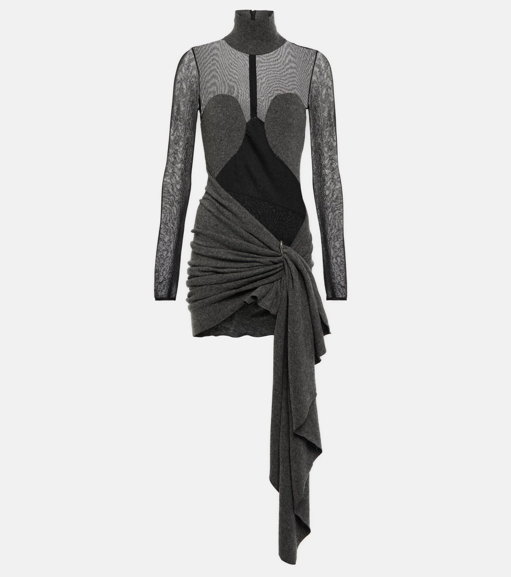 Mesh and wool draped minidress - 1