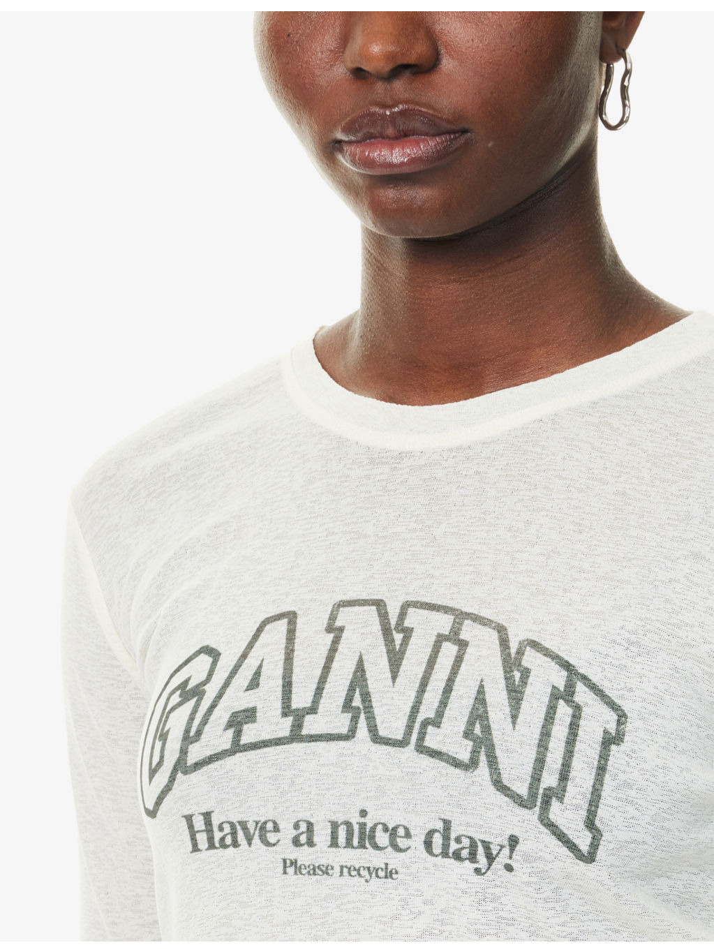 Text-Printed Marled Woven Top - 5