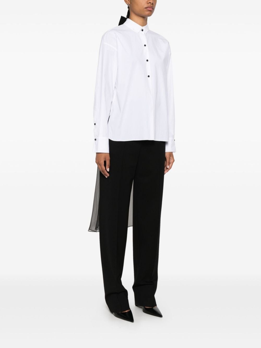 detachable-bow poplin blouse - 4