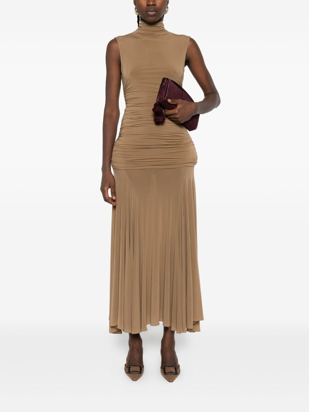high-neck draped maxi dress - 2