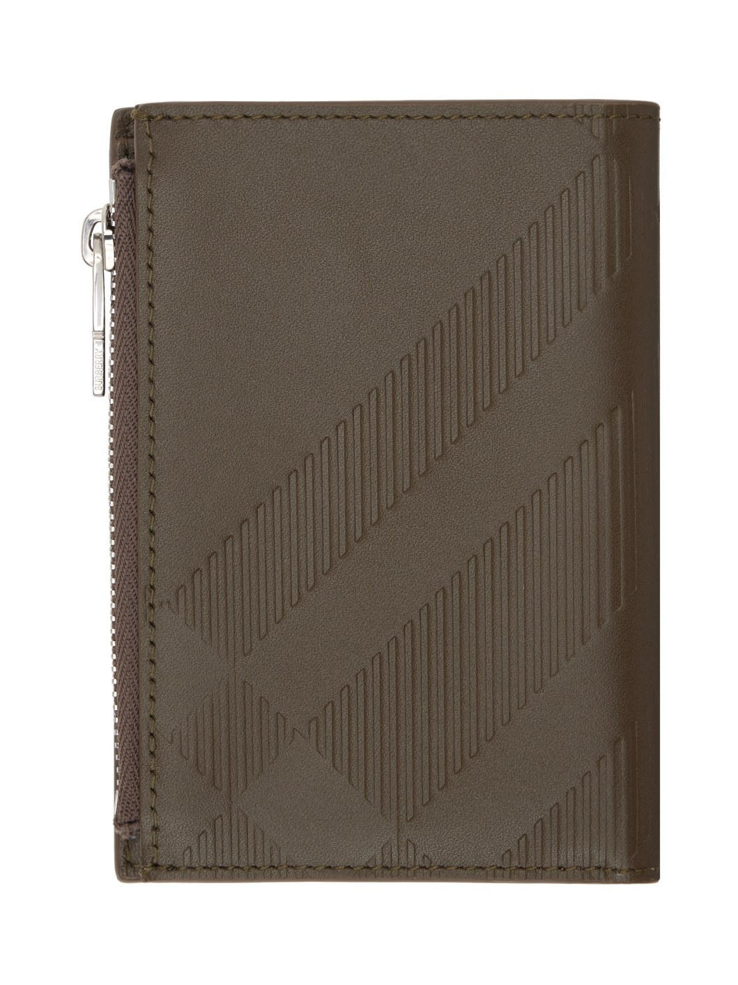 Khaki Embossed Check Zip Bifold Wallet - 2
