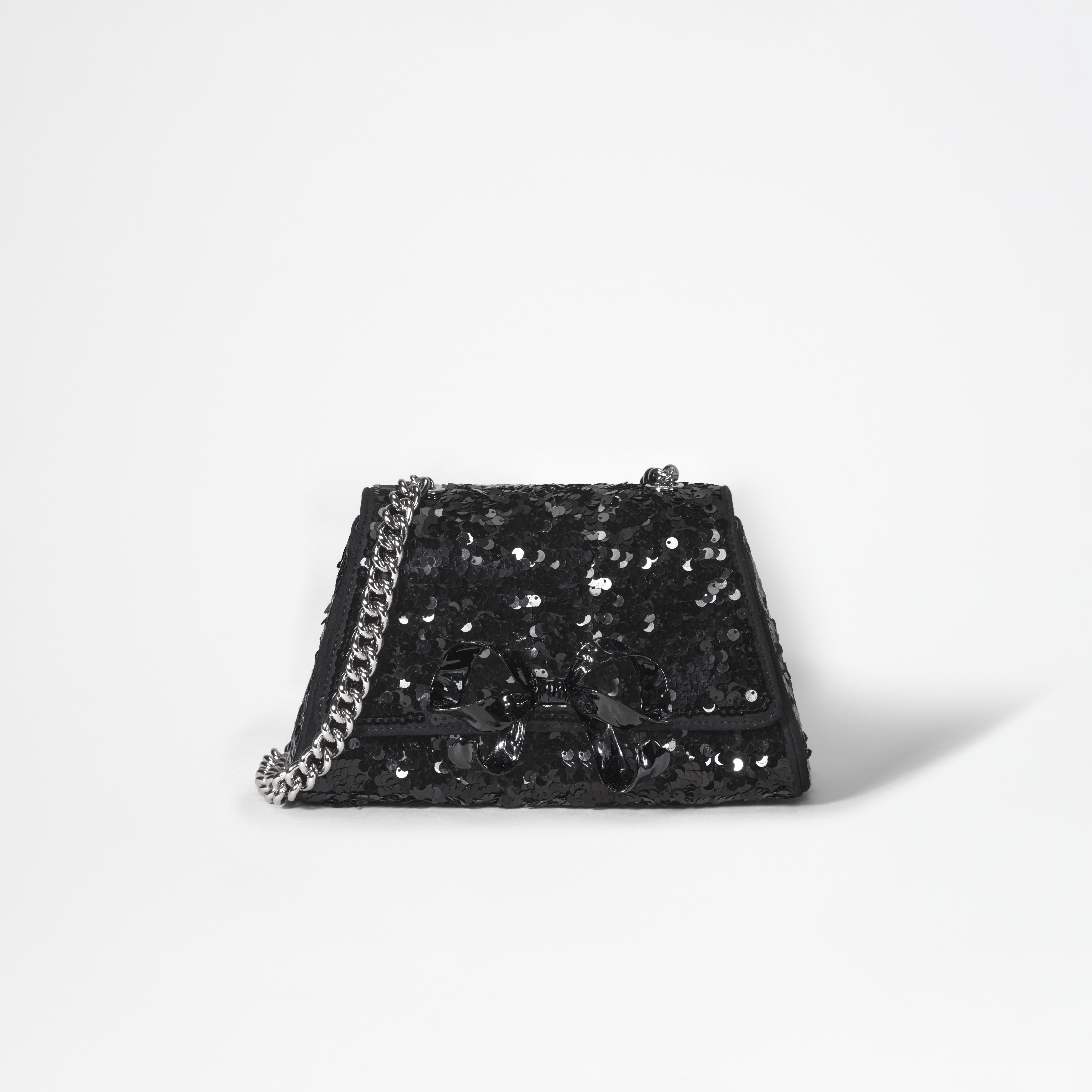 Black Sequin Bow Mini Shoulder Bag - 1