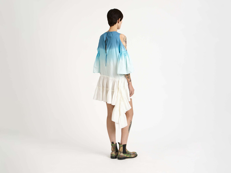 WOMENS DIP DYE RUFFLE DRESS IN WHITE & BLUE 3