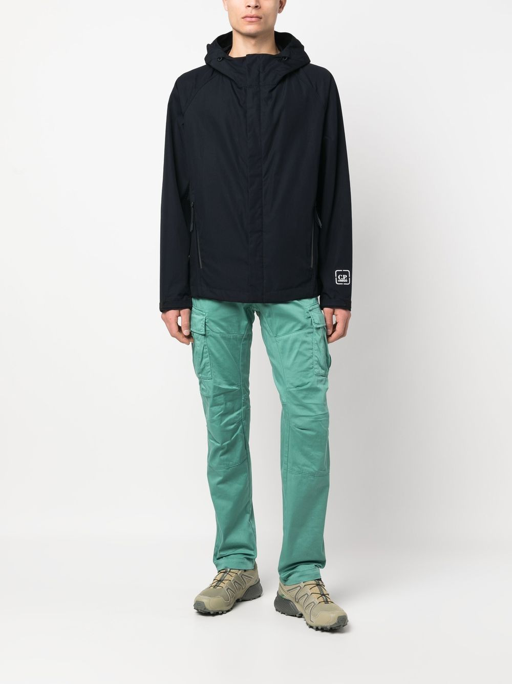logo-patch zipped hooded jacket - 2