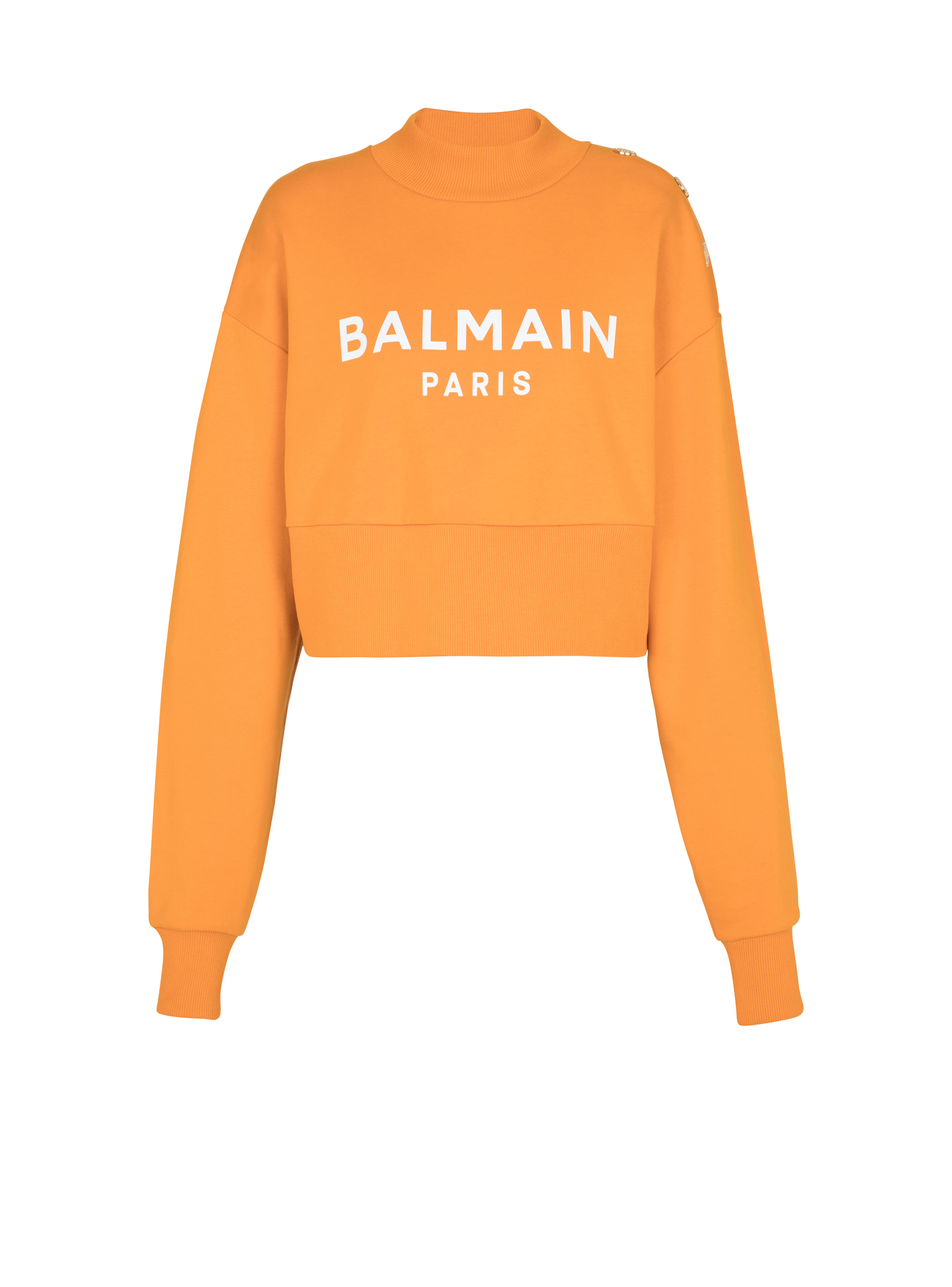 Eco-responsible cotton cropped sweatshirt with Balmain logo print - 1