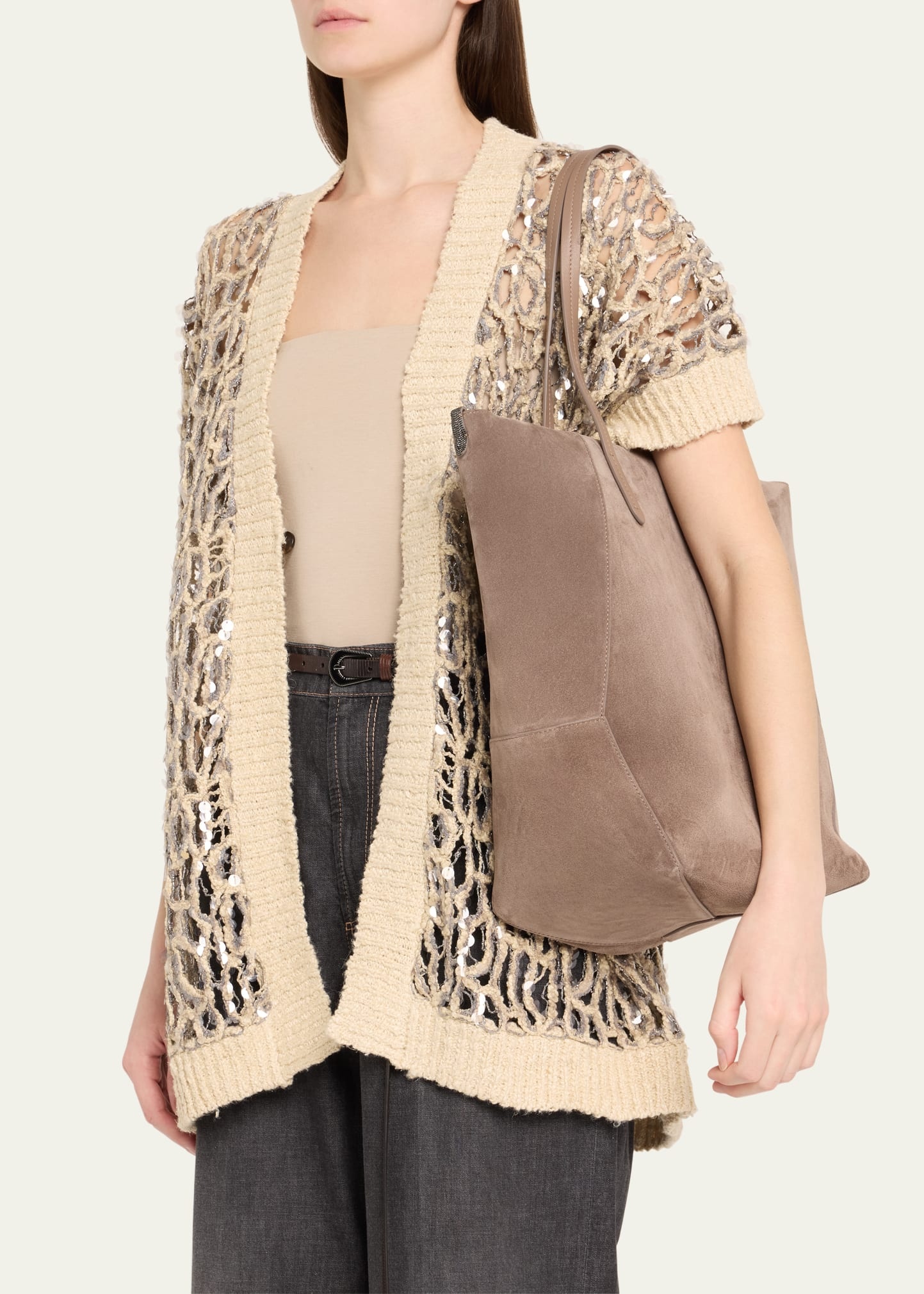 Duo East-West Suede Tote Bag - 2