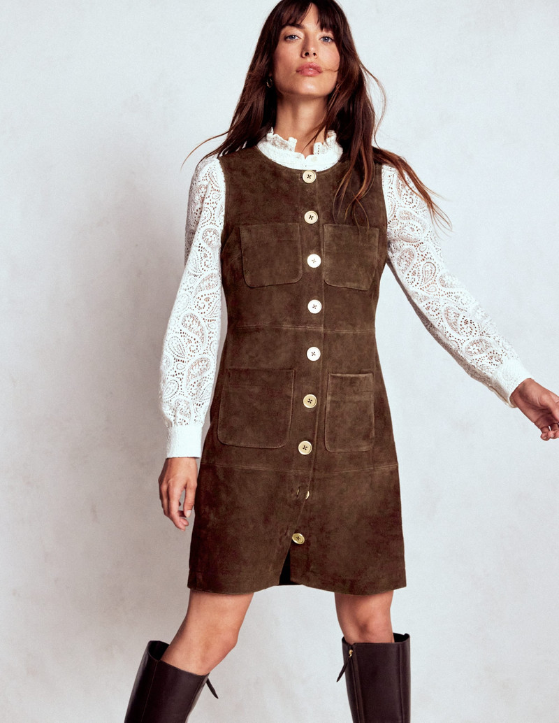 Evelyn Suede Shift Dress-Dark Chocolate 6