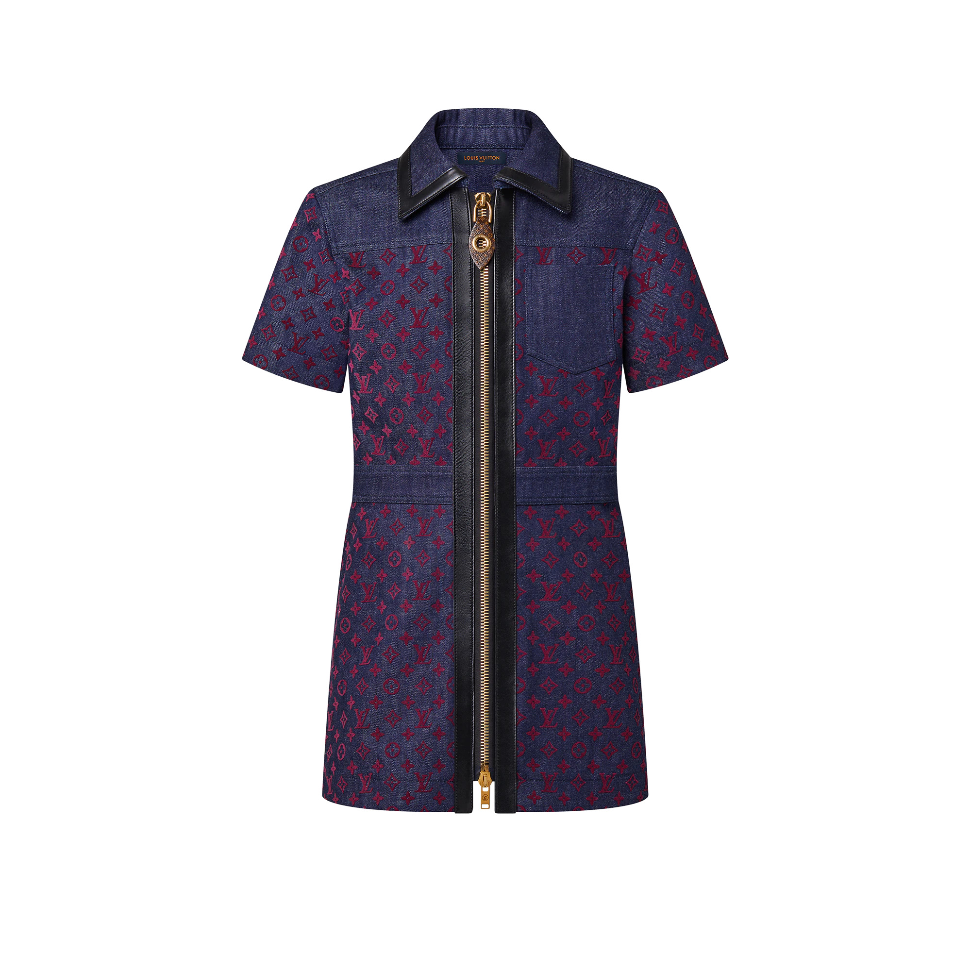 Flocked Monogram Denim Zip-Up Dress - 1