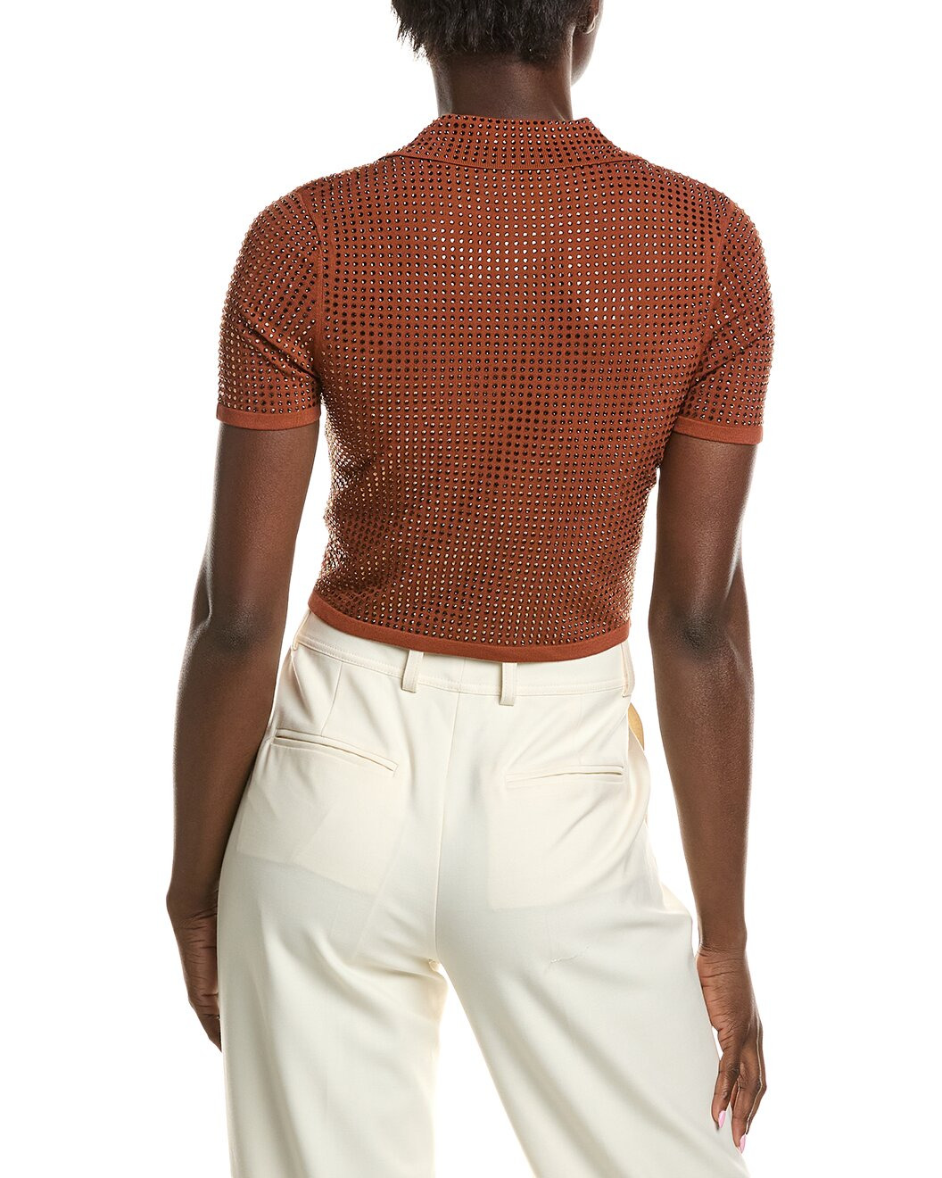 Sandro Rhinestone Crop Polo Shirt - 2