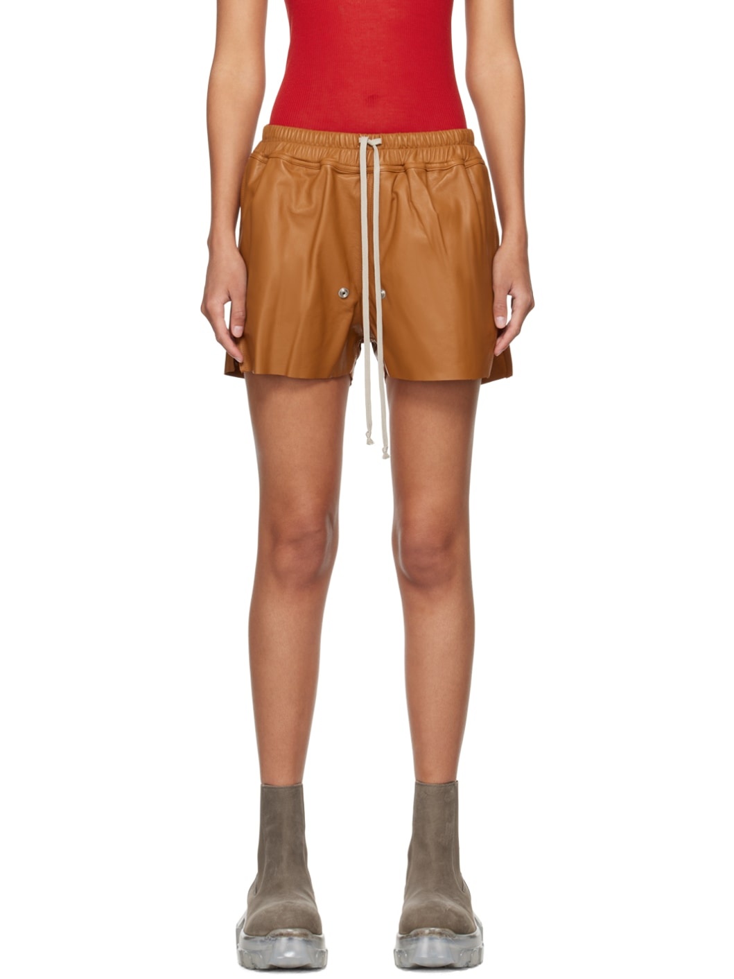 Orange Gabe Leather Shorts - 1