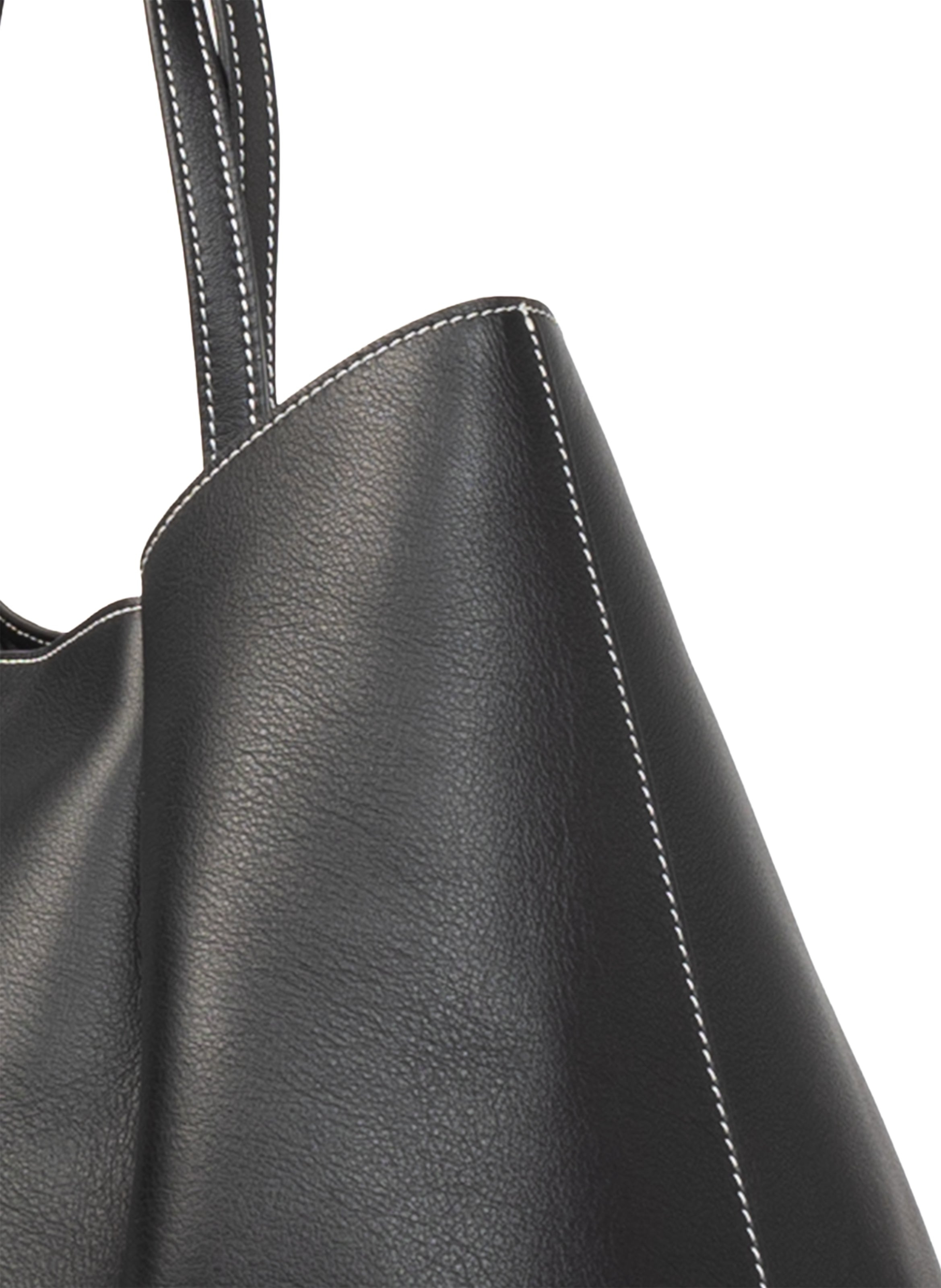 Dimple Tote Pebbled Leather Black/White Stitches - 4