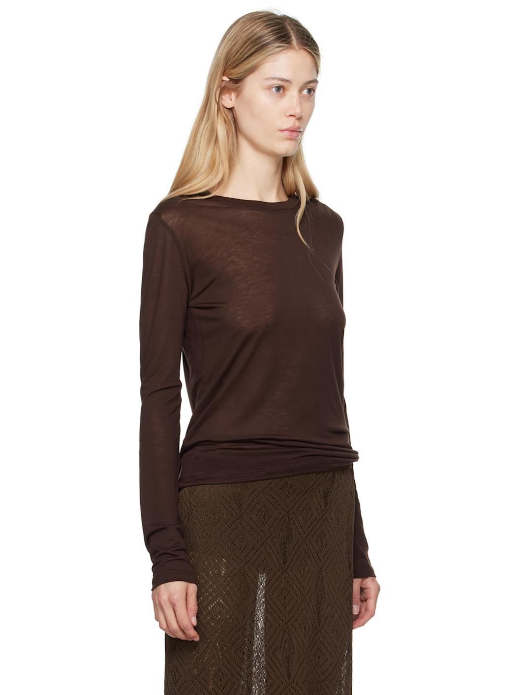 Brown Bamboo Lyocell Long Sleeve T-Shirt - 2