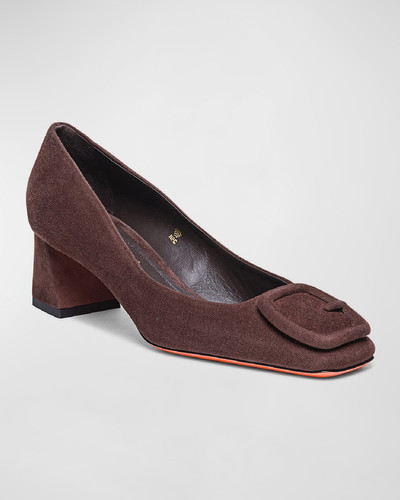 Santoni Suede Buckle Block-Heel Pumps outlook