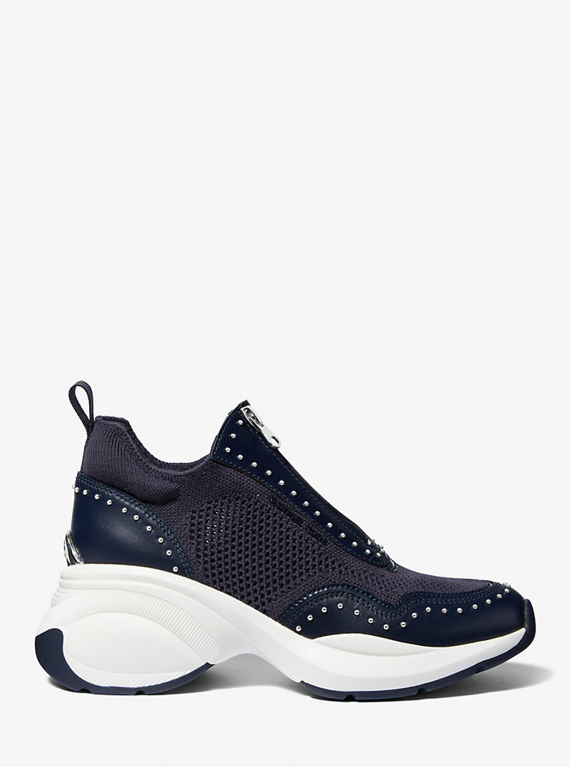 MICHAEL KORS Zuma Studded Mixed-Media Trainer outlook
