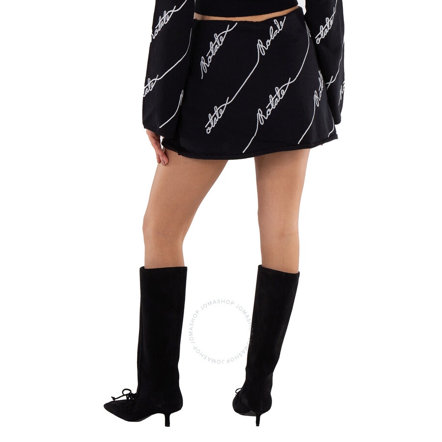 Rotate Ladies Black Sequin Logo Mini Skirt - 6