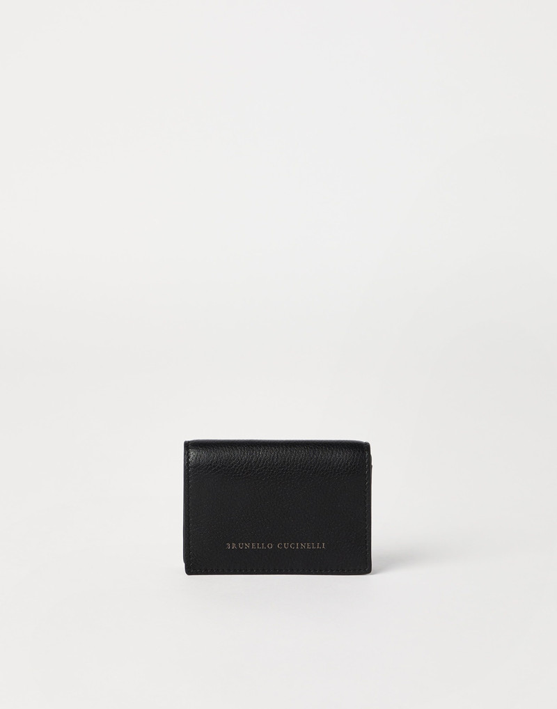 Grained leather card case with flap 1