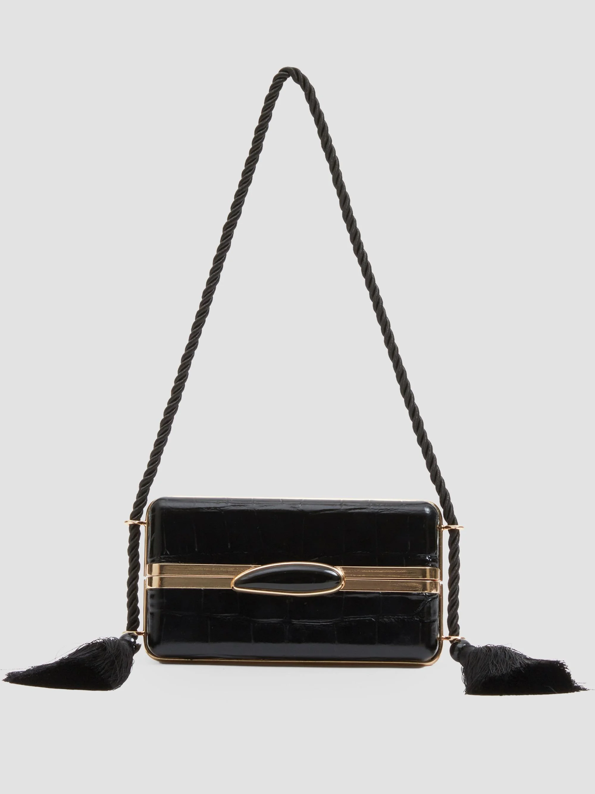 Women's Roma Croc-Embossed Leather Shoulder Bag - Black Gold - 1