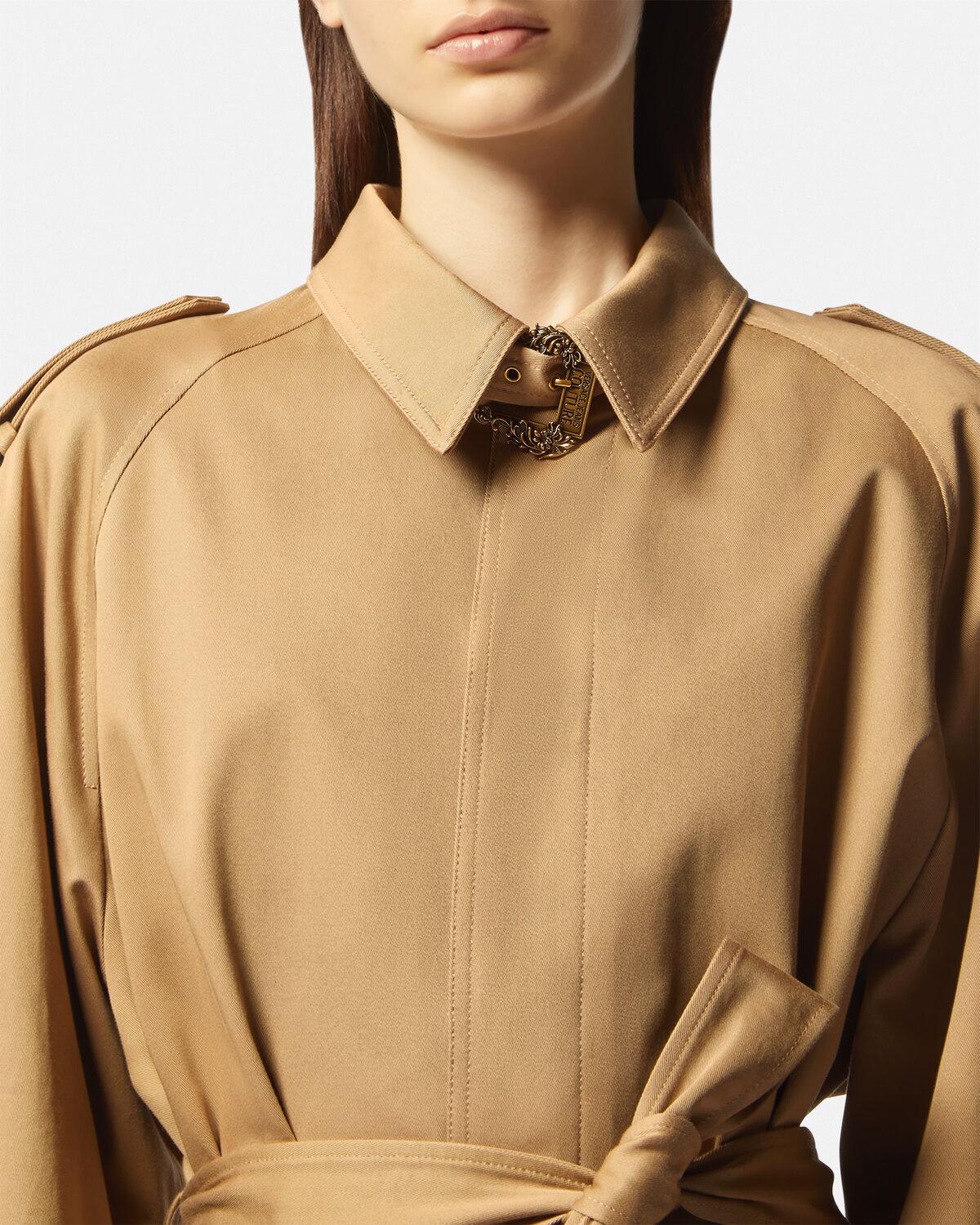 Baroque Buckle Ruffled Trench Coat - 3
