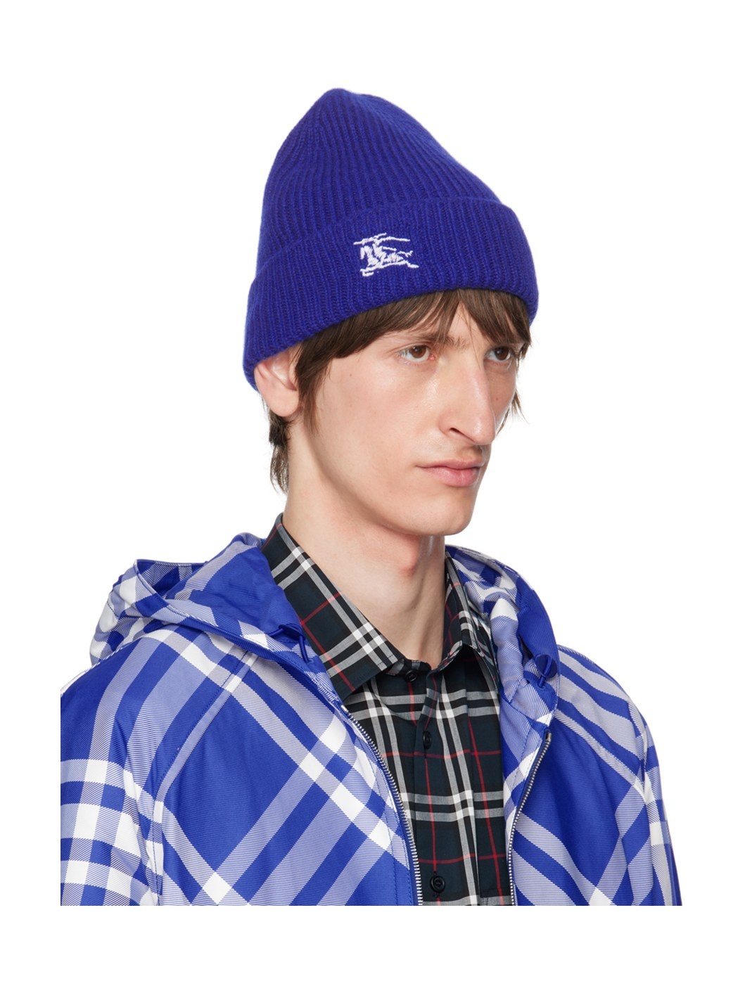 Blue Ribbed Cashmere Beanie - 2