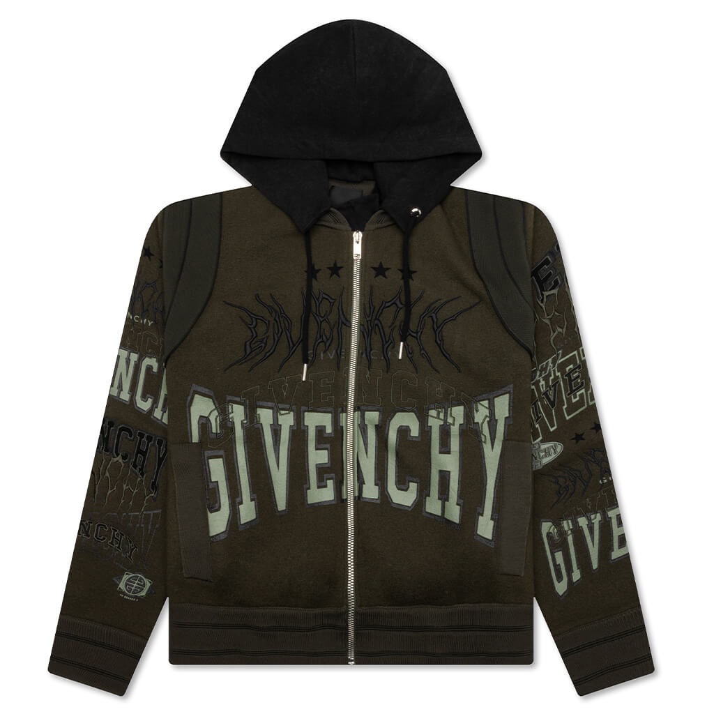 HOODED VARSITY JACKET - MILITARY GREEN - 1