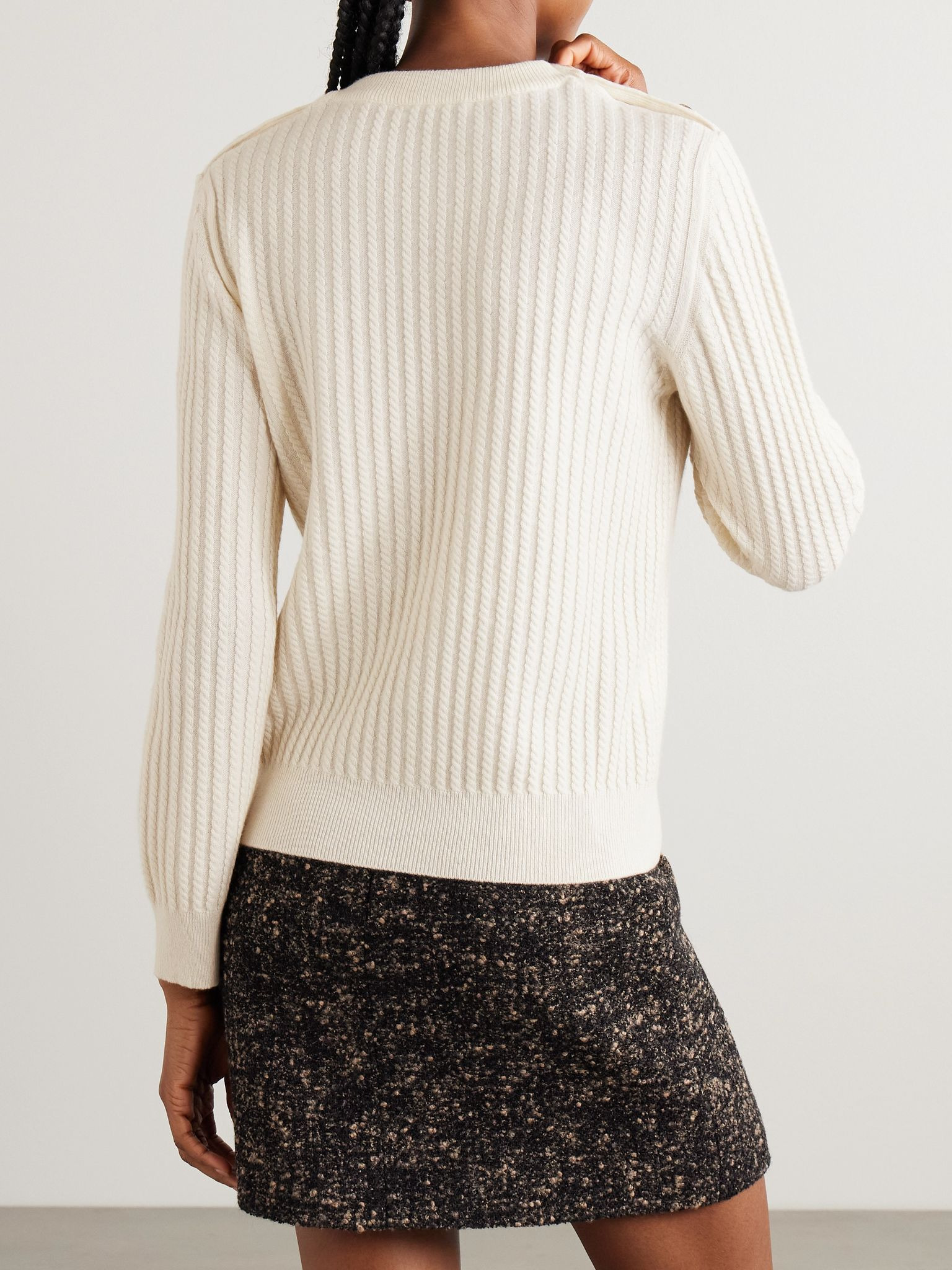Highland button-detailed cable-knit wool and cashmere-blend sweater White - 3