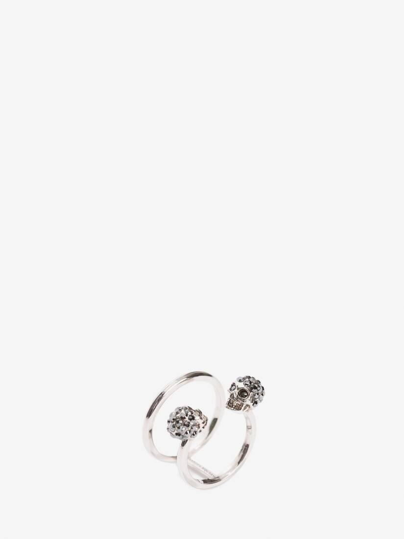 Twin Skull Double Ring in Silver - 2