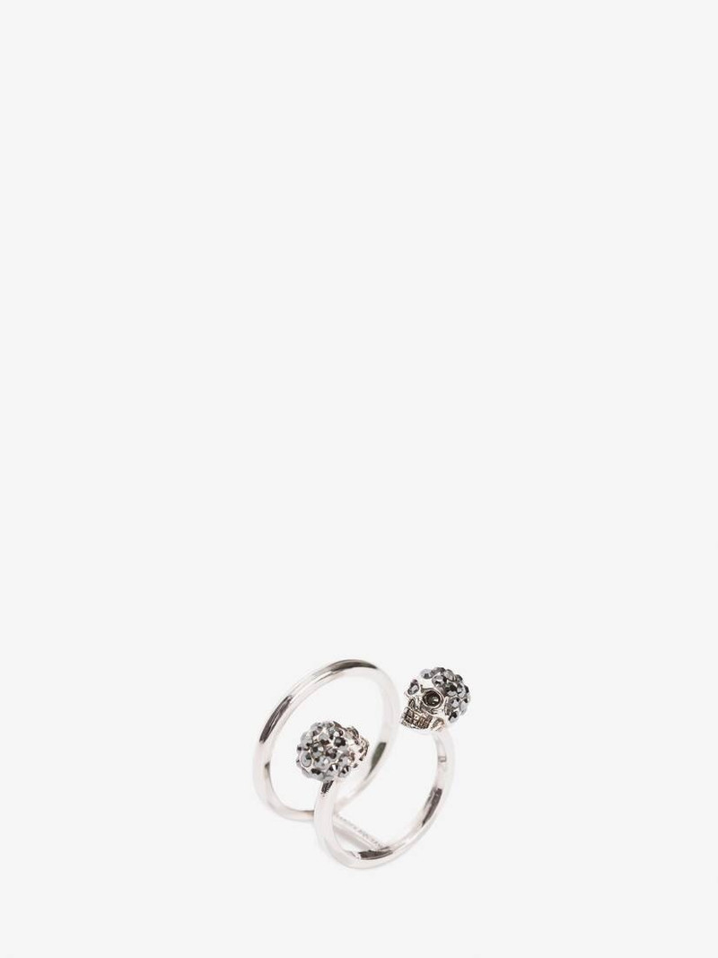 Alexander McQueen Twin Skull Double Ring in Silver outlook