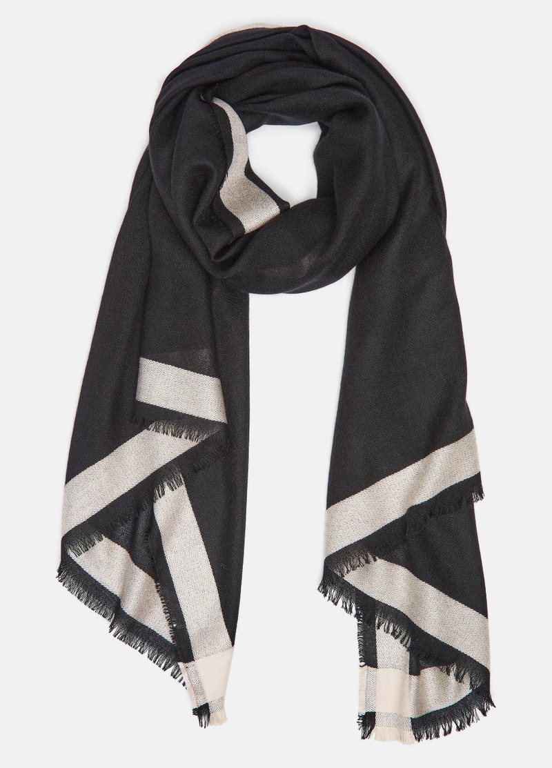 Border-Stripe Cashmere-Silk Satin Scarf 1