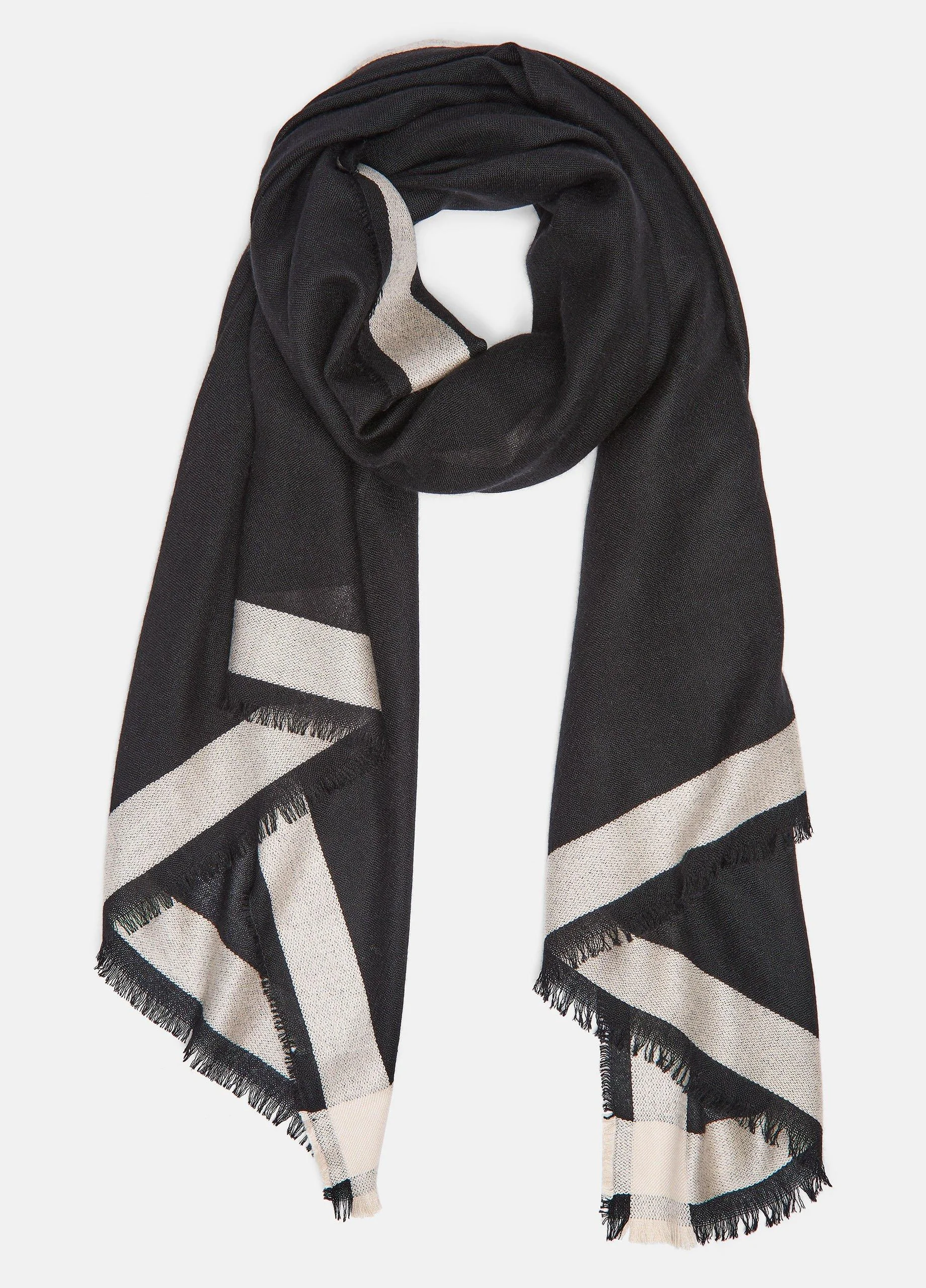 Border-Stripe Cashmere-Silk Satin Scarf - 1