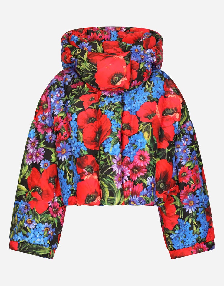 Short meadow-print nylon down jacket - 3
