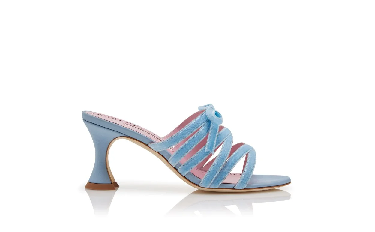 Light Blue Silk Criss-Cross Mules - 1