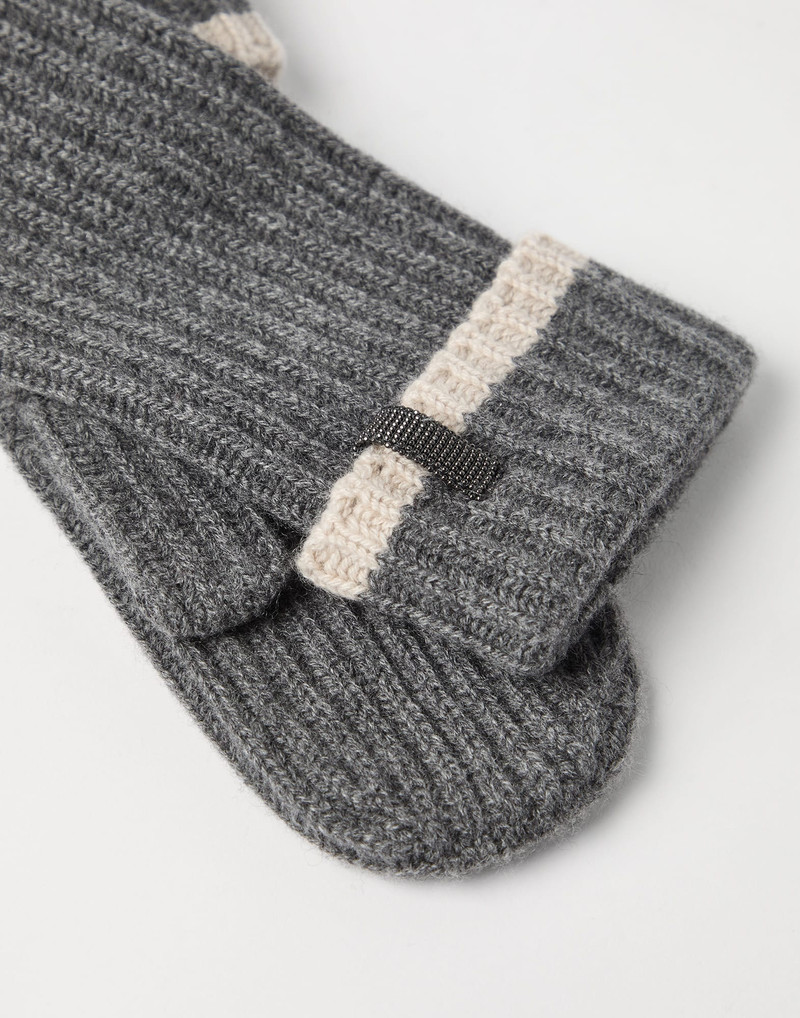 Brunello Cucinelli Cashmere English rib knit mittens with monili outlook