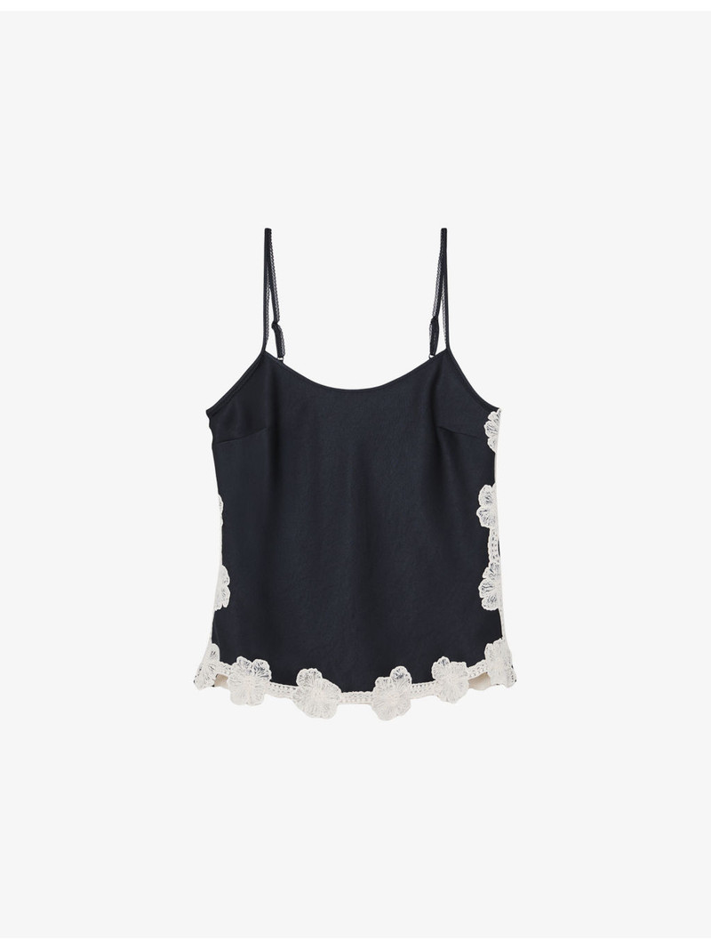 Doa Floral-Lace Stretch-Satin Top 1