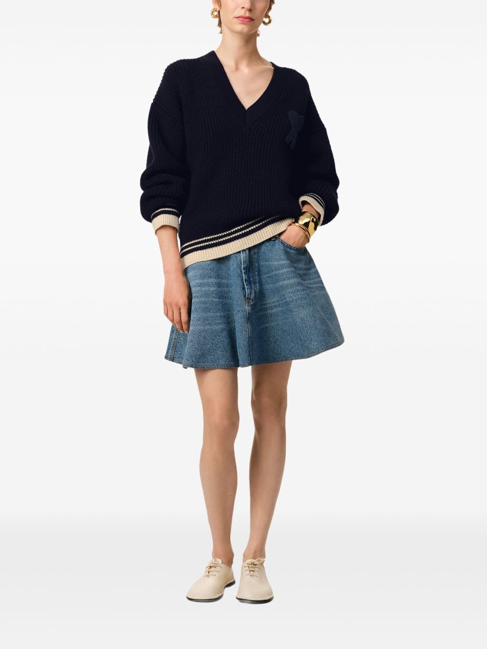 ribbed-knit V-neck jumper - 2