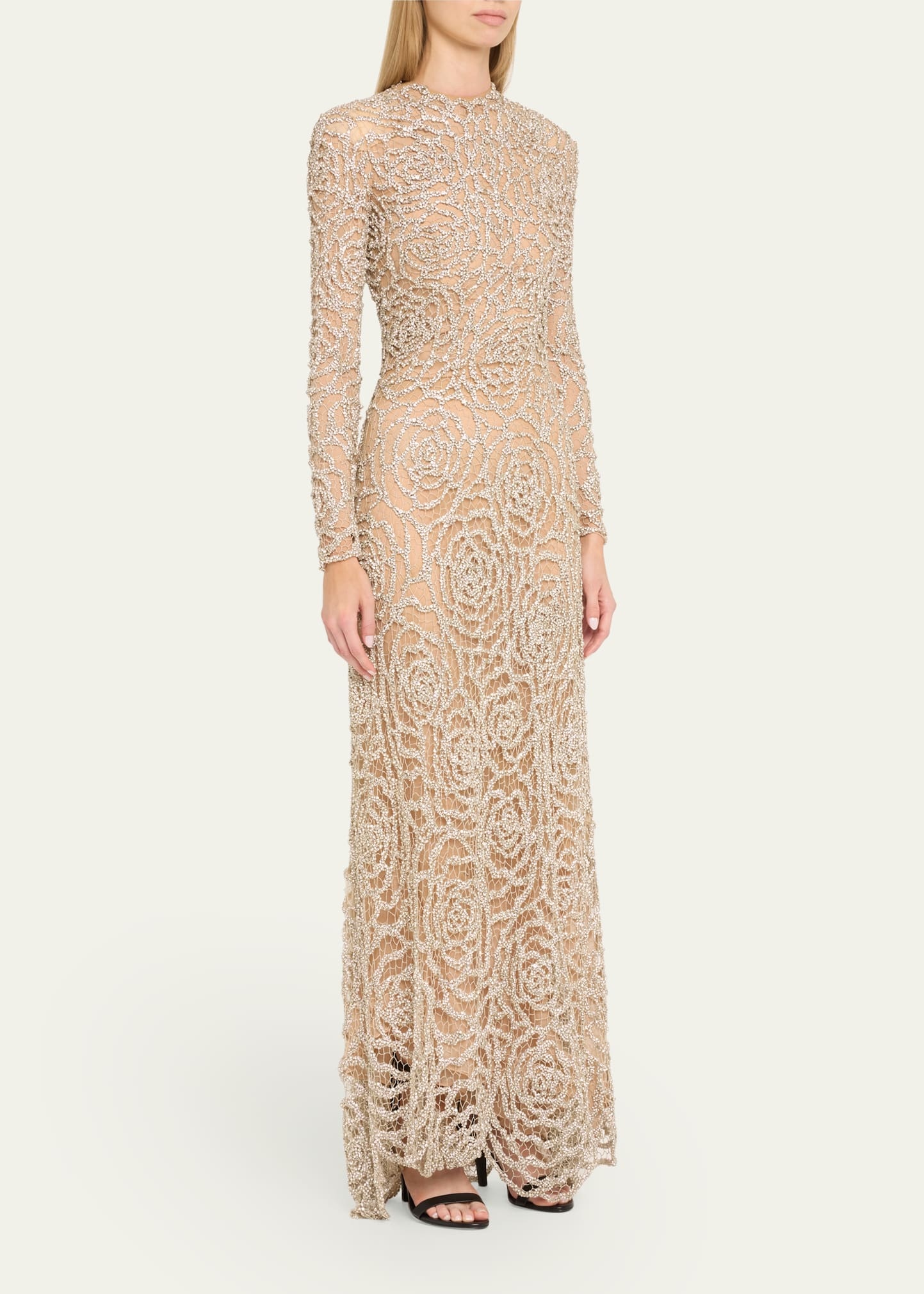 Crystal Rose Cut Out Long Sleeve Gown - 4