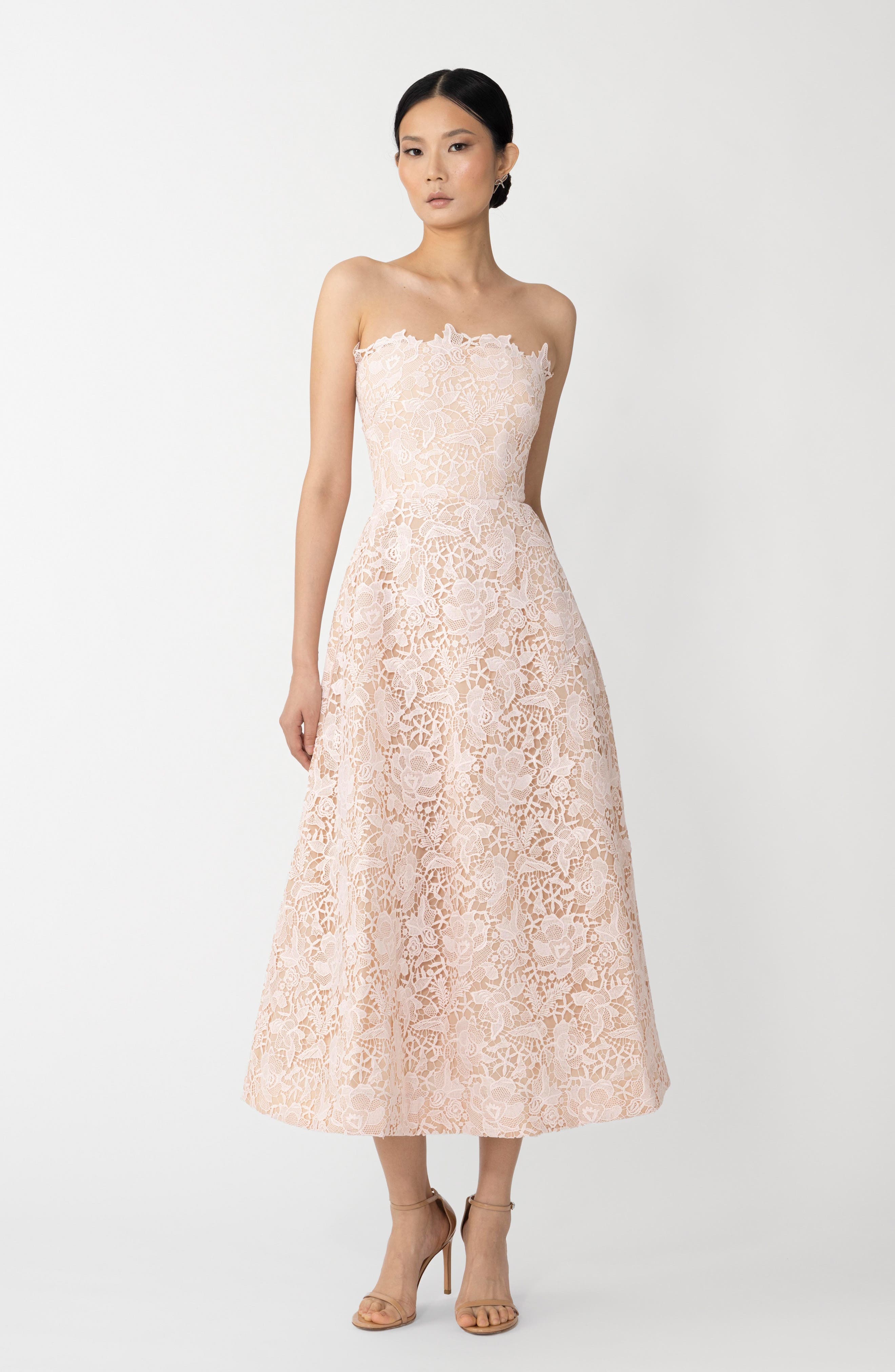 SAU LEE Rosalia Strapless Lace Dress in Sheer Pink at Nordstrom - 4