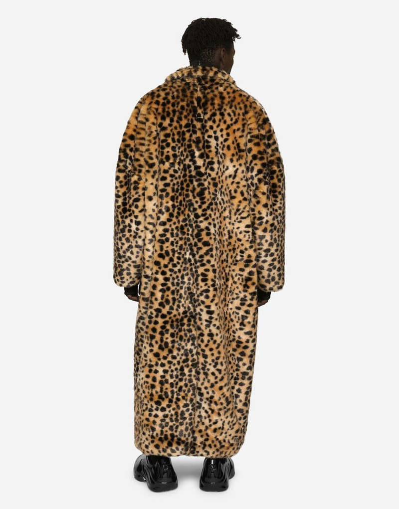 Single-breasted faux fur coat with leopard design 3