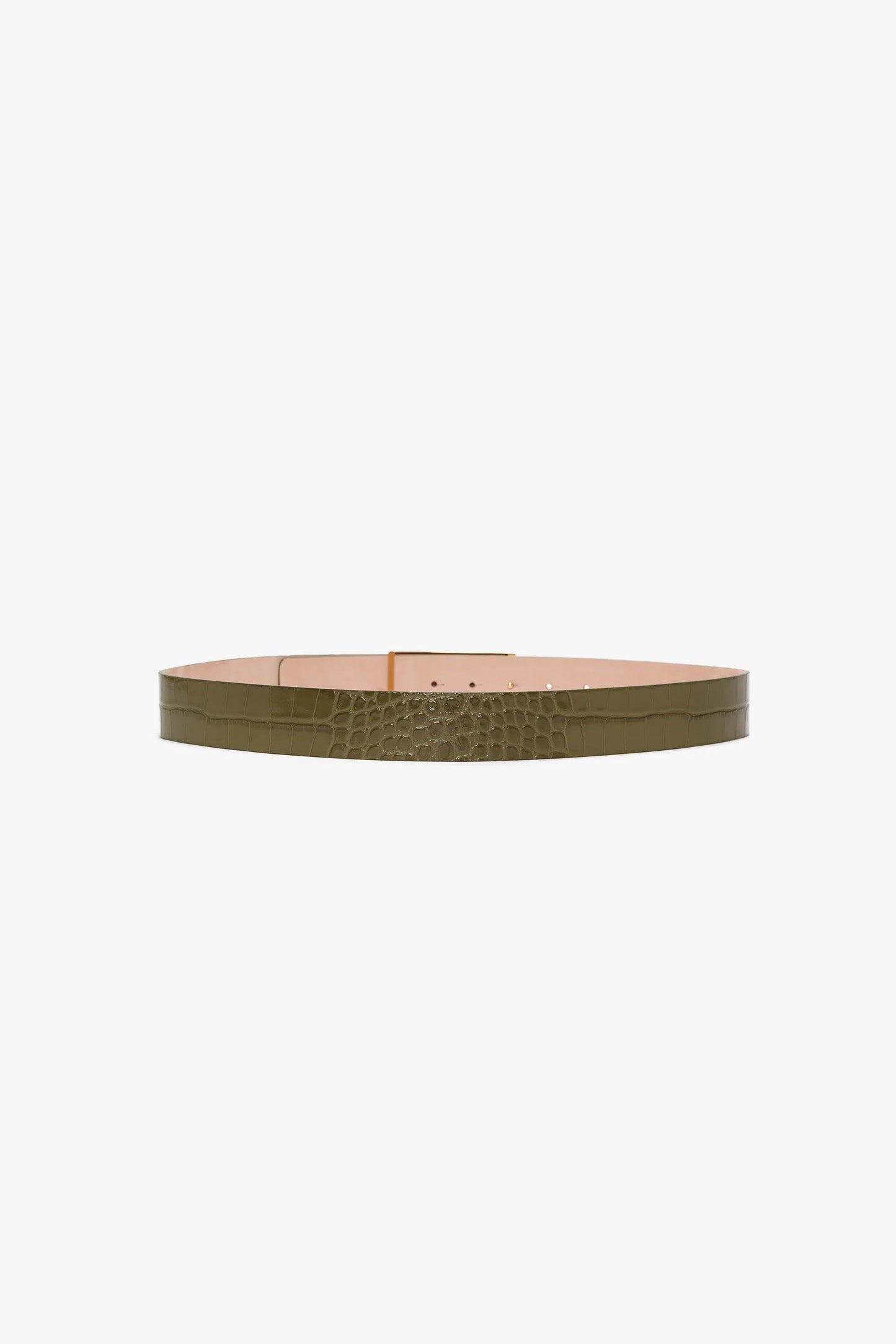 Exclusive Jumbo Frame Belt In Khaki Croc Embossed Calf Leather - 3